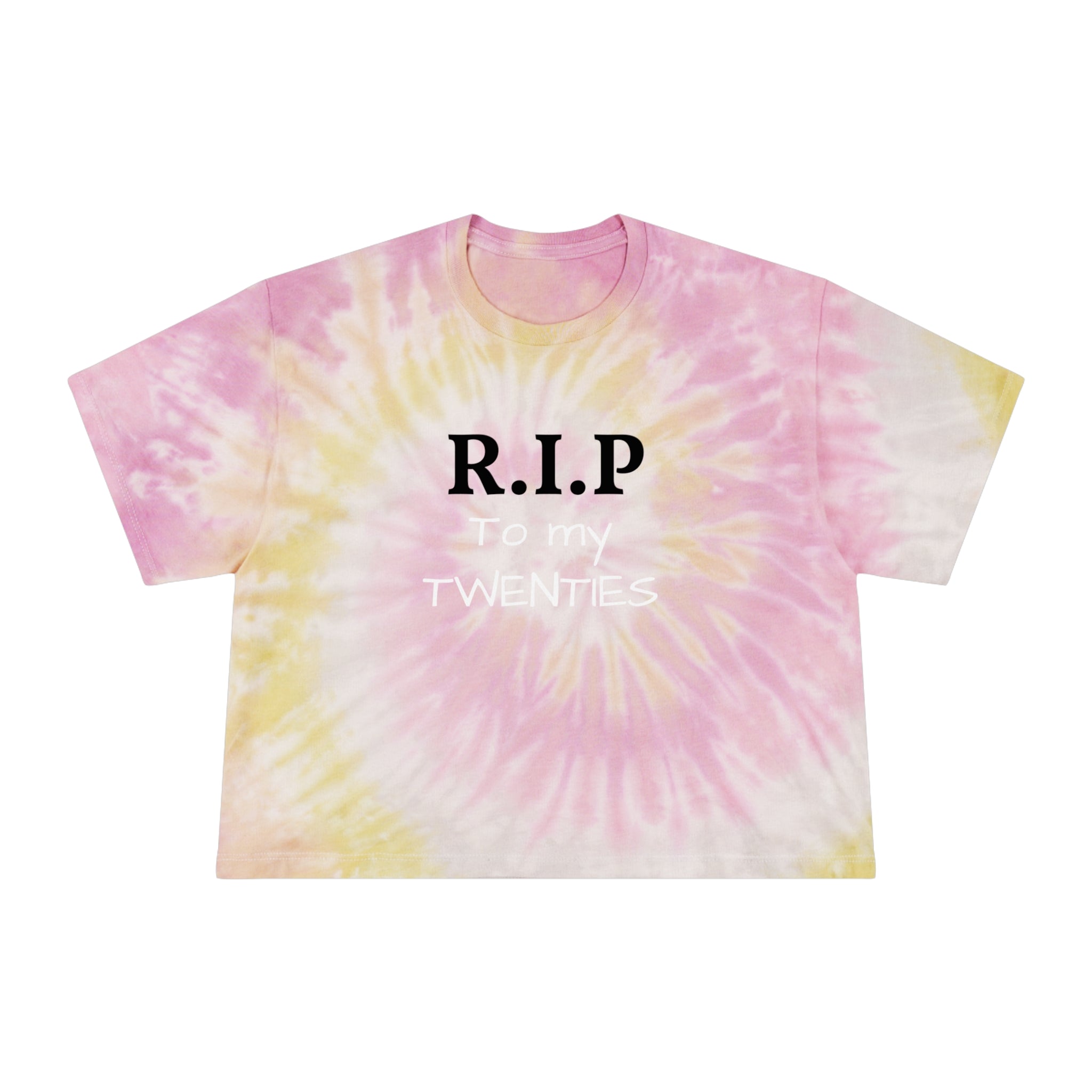 R.I.P. My Twenties Tie-Dye Crop Tee — Women's Nostalgic Pastel Spiral Top