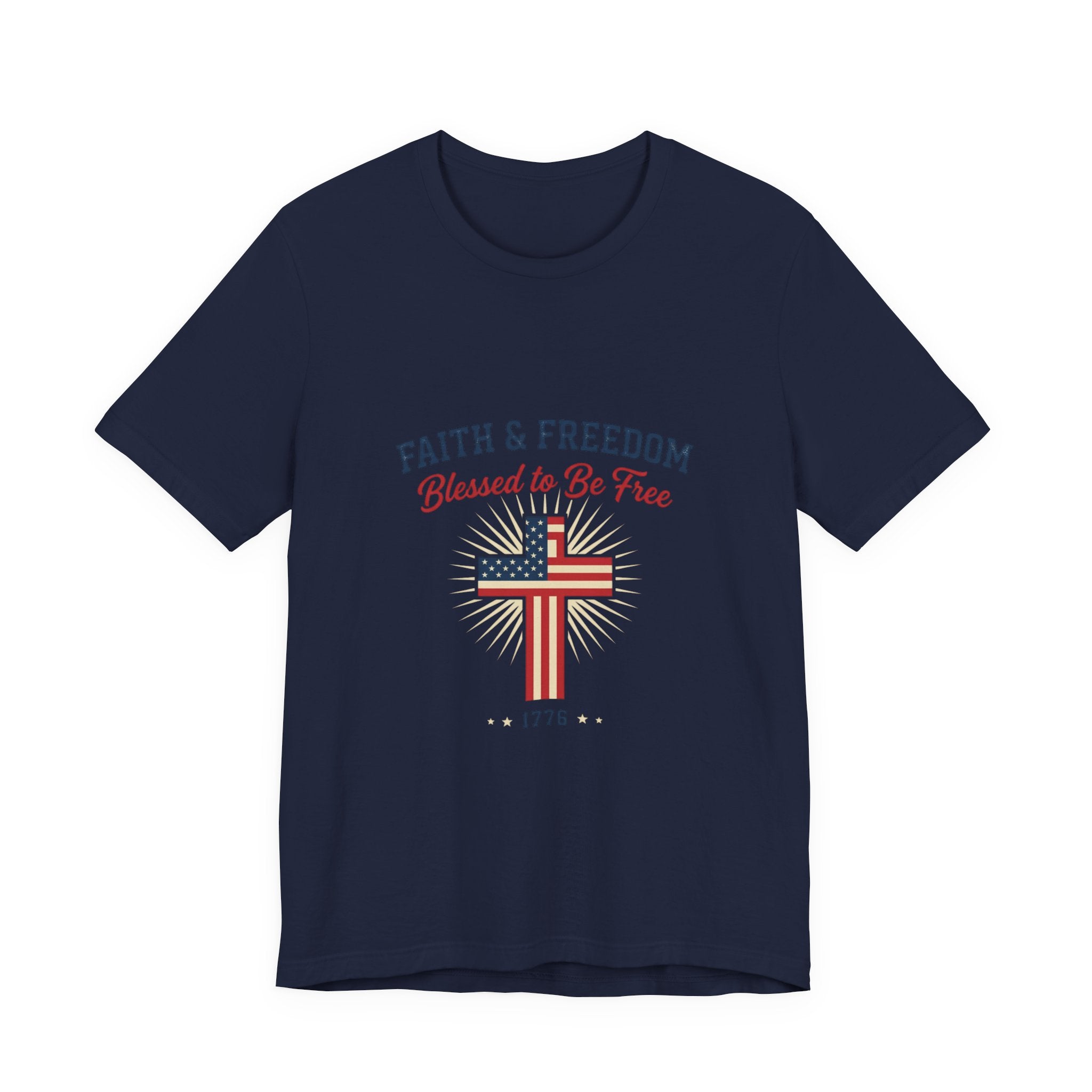 Faith & Freedom Tee — “Blessed to Be Free” American Flag Cross T-Shirt