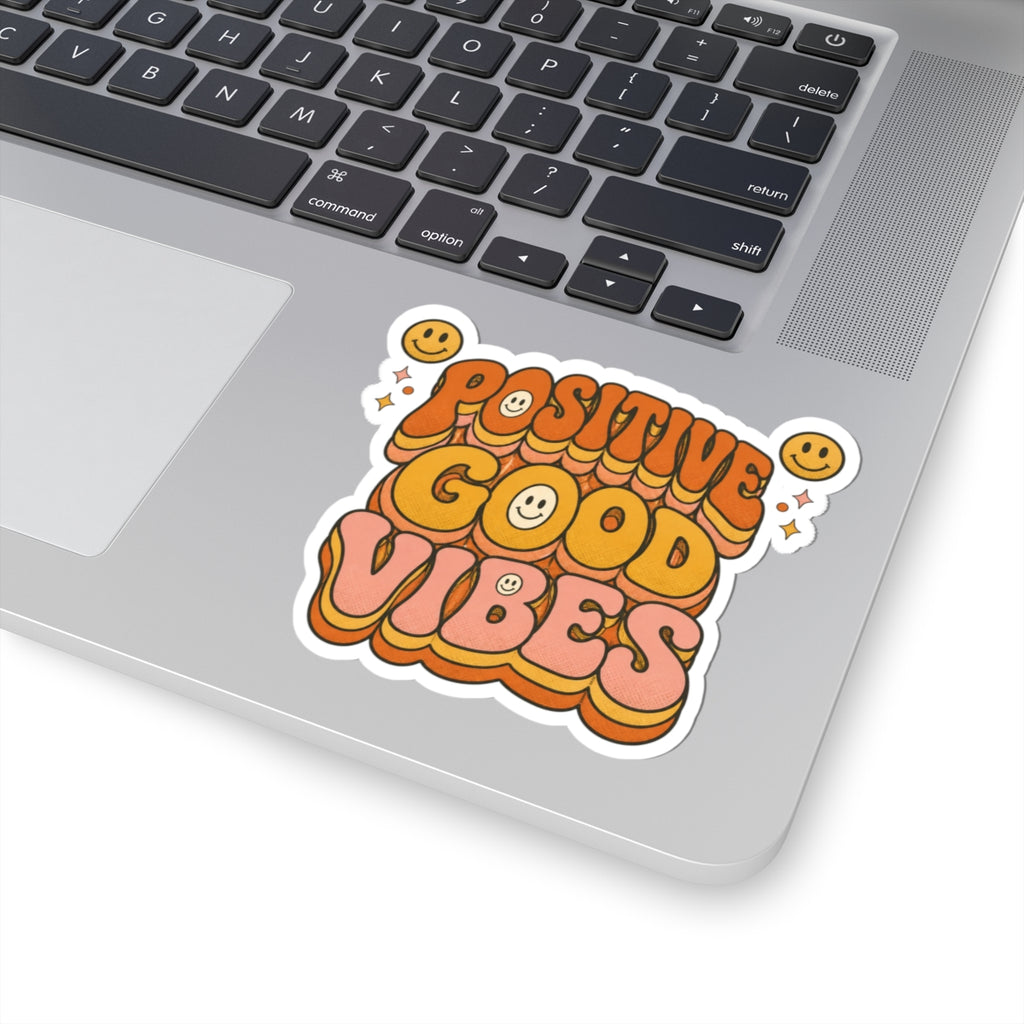 Positive Good Vibes Sticker | Retro Smiley Kiss-Cut Sticker