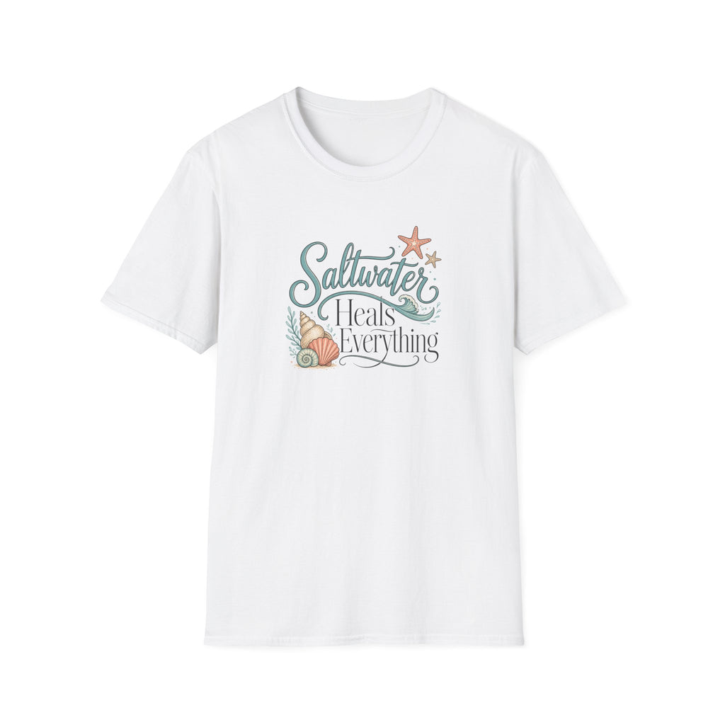 Saltwater Heals Everything T-Shirt | Beach Seashell Starfish Design
