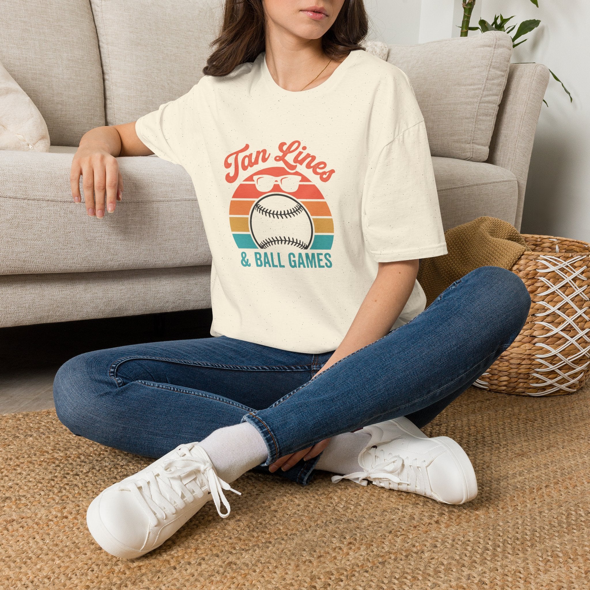 Tan Lines Baseball Graphic T-Shirt | Retro Sunset Ball Design