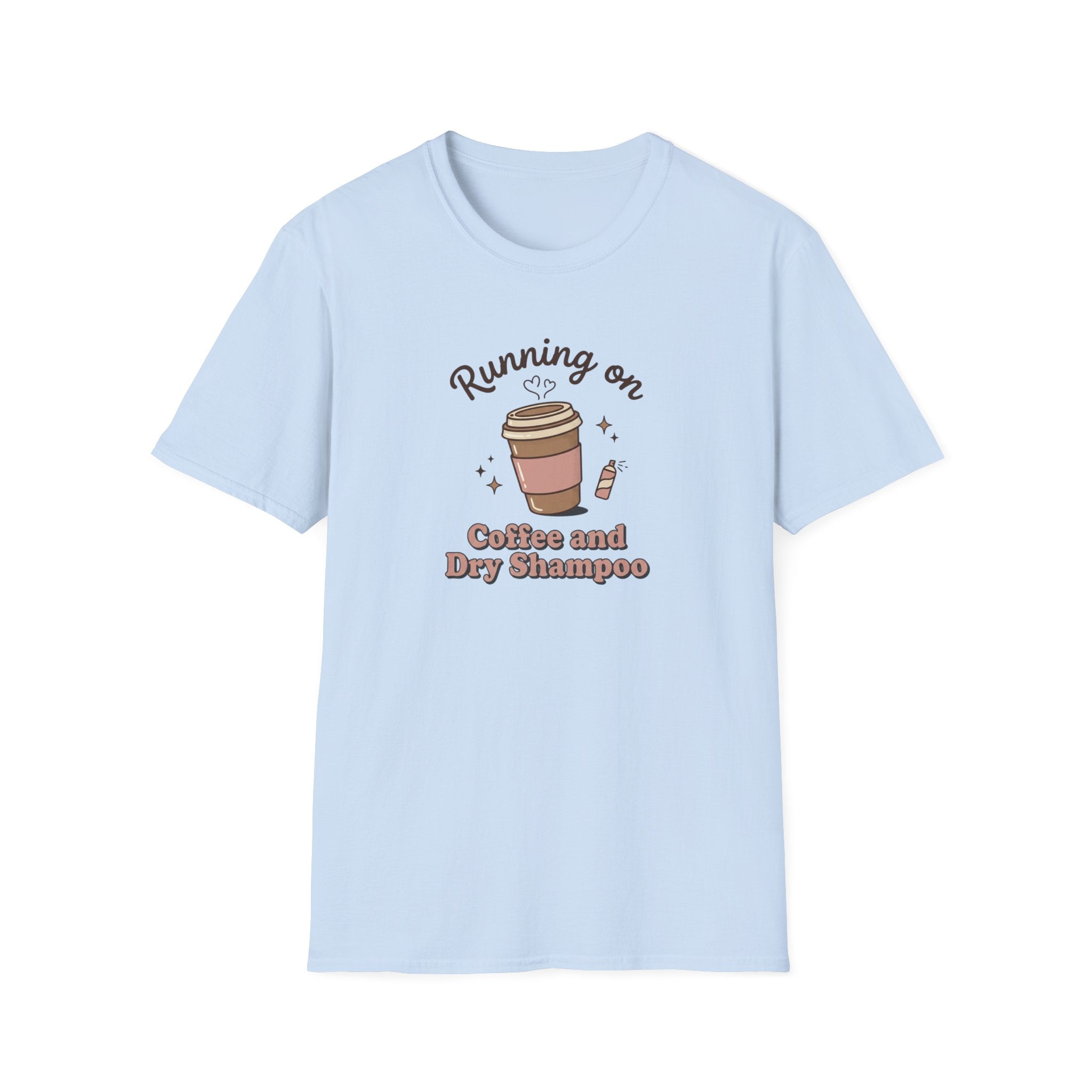 Running on Coffee and Dry Shampoo T-Shirt | Coffee Cup Graphic Tee