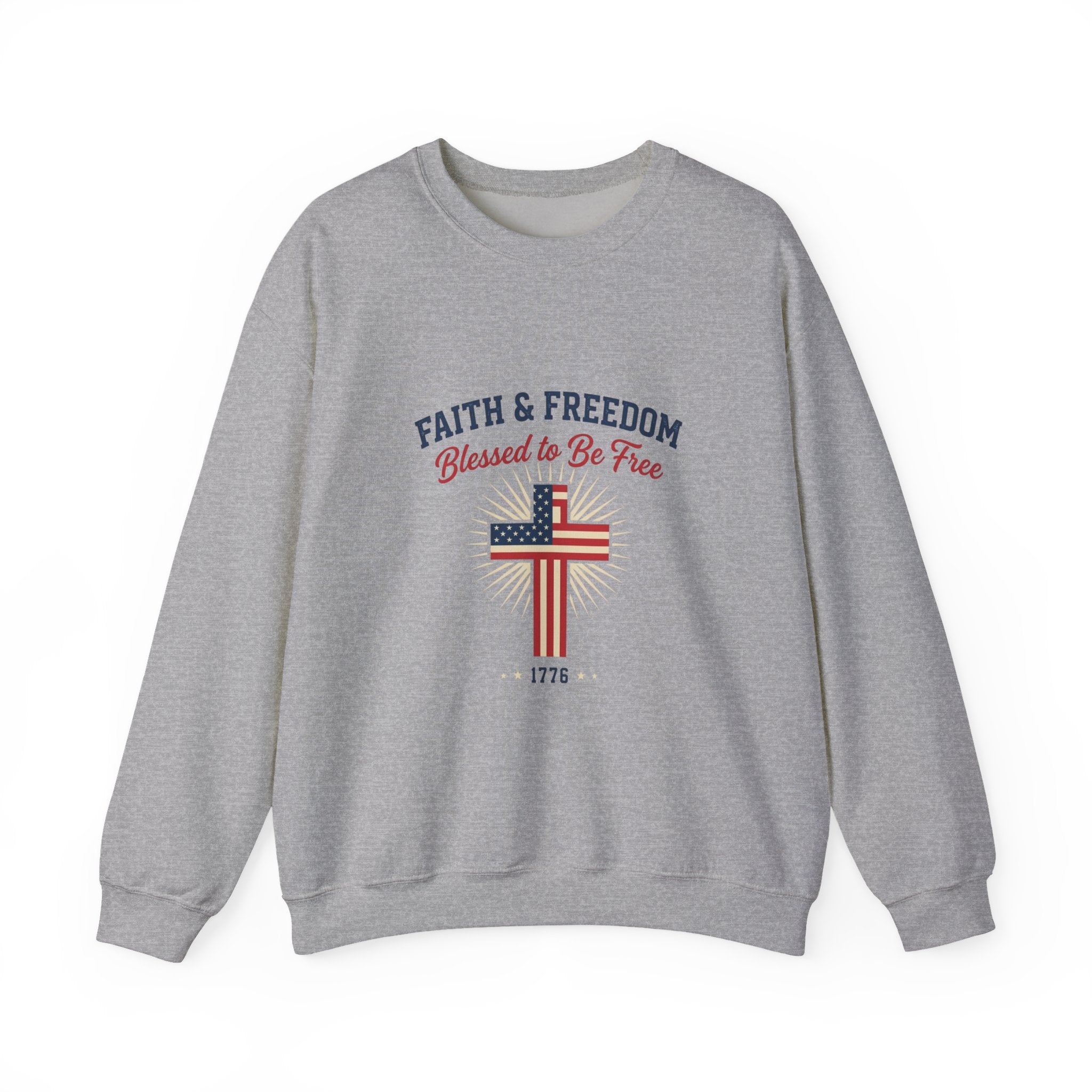 Faith & Freedom Cross Sweatshirt | patriotic, faith-based July 4th vintage Americana