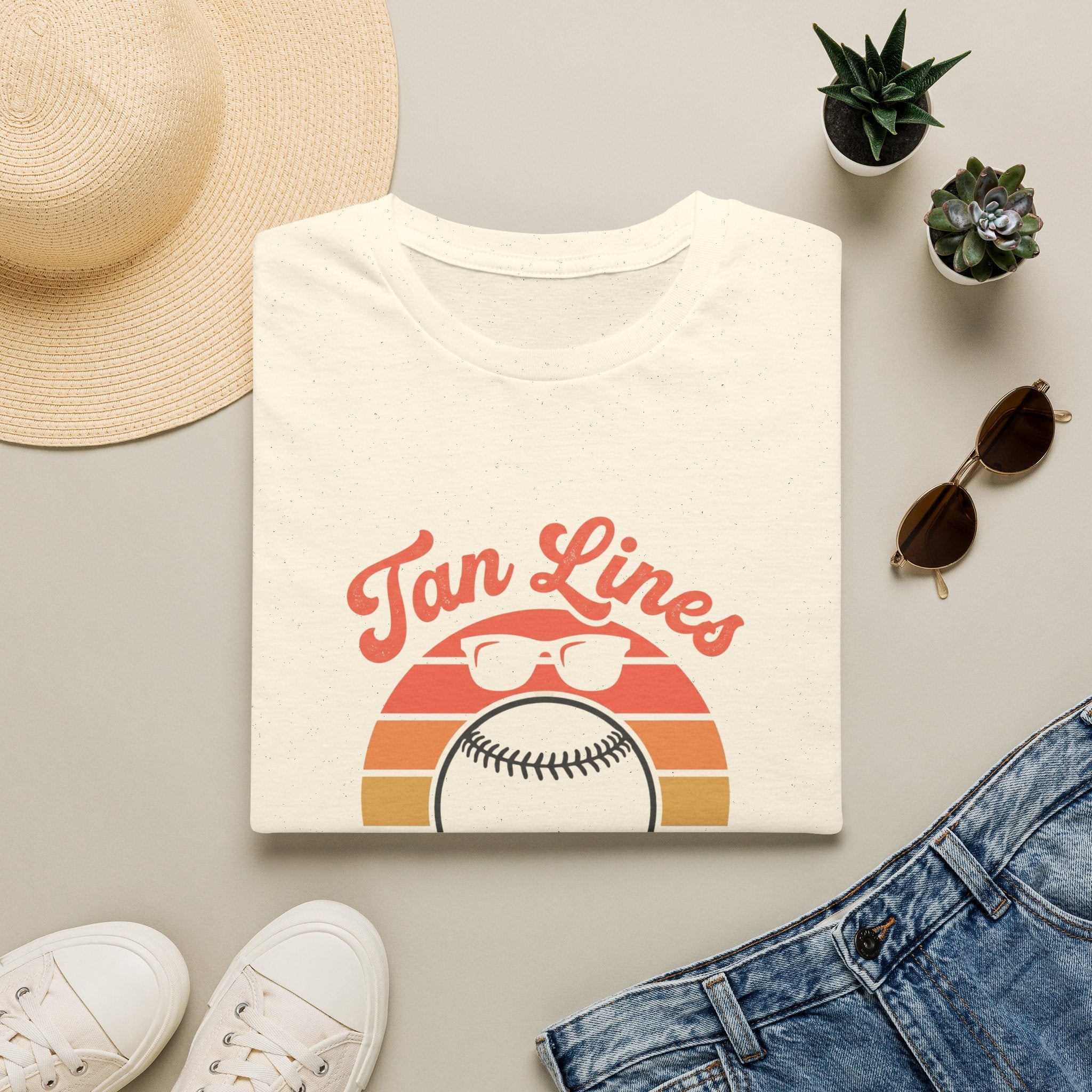 Tan Lines Baseball Graphic T-Shirt | Retro Sunset Ball Design