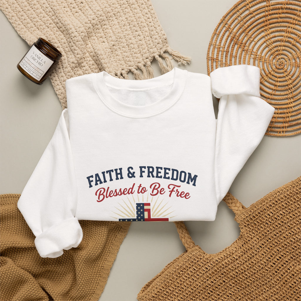 Faith & Freedom Cross Sweatshirt | patriotic, faith-based July 4th vintage Americana