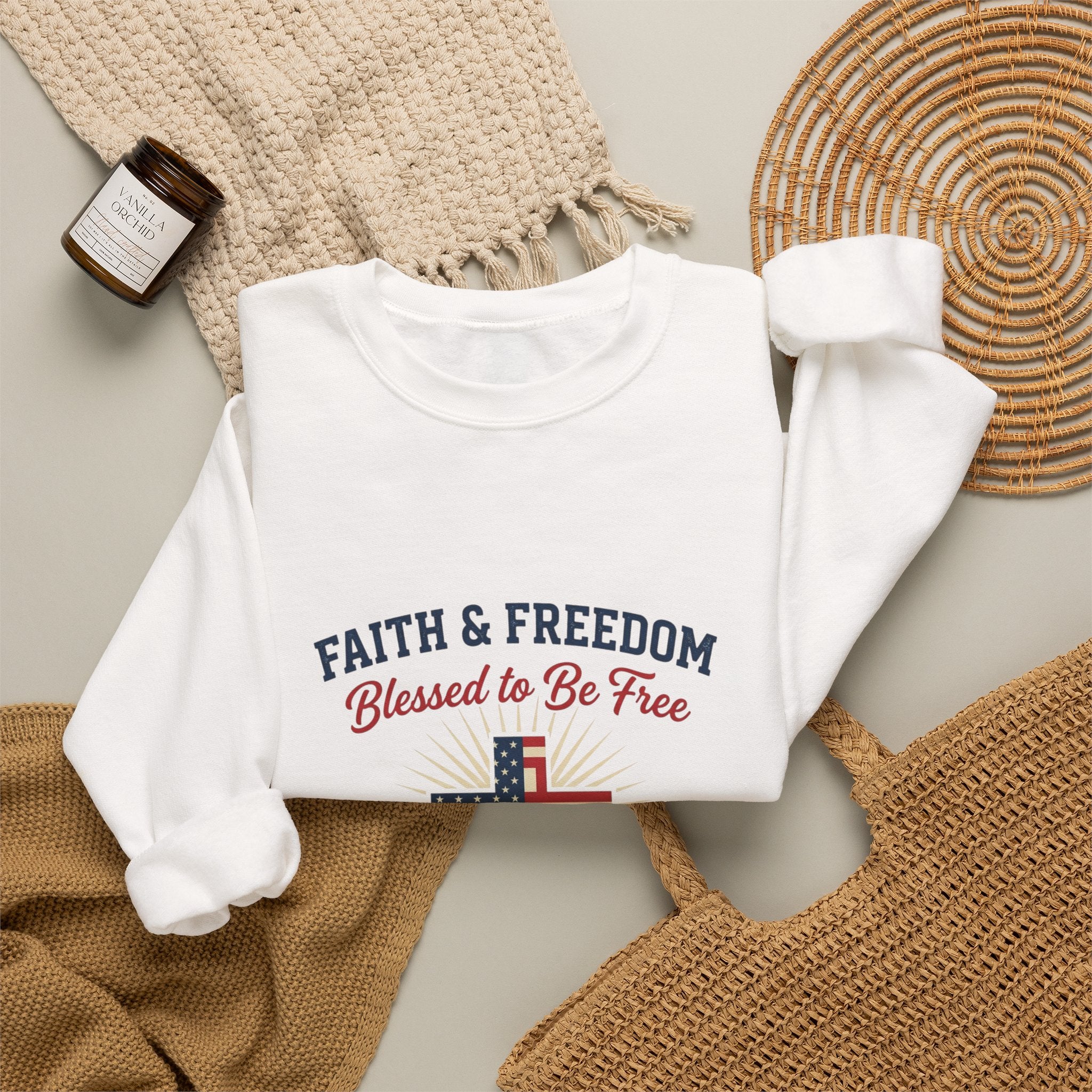 Faith & Freedom Cross Sweatshirt | patriotic, faith-based July 4th vintage Americana