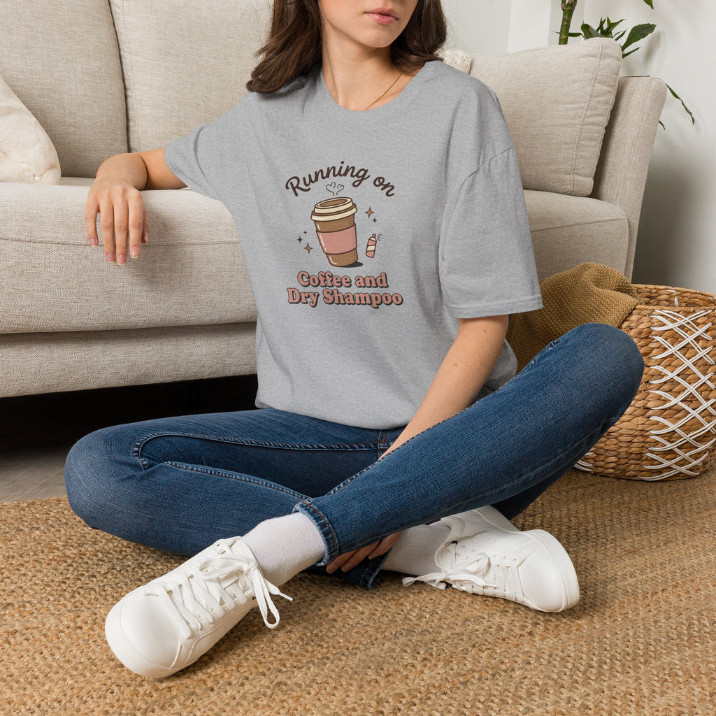 Running on Coffee and Dry Shampoo T-Shirt | Coffee Cup Graphic Tee