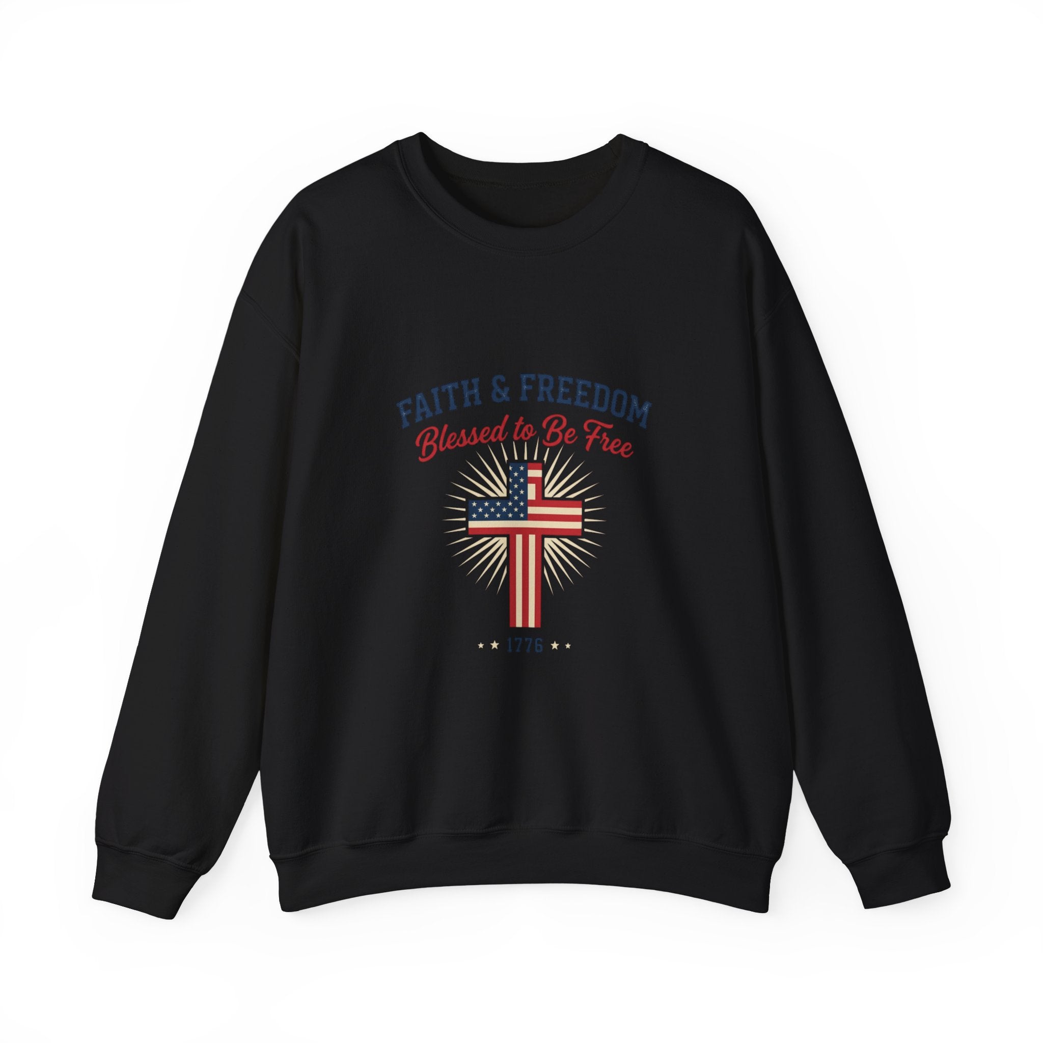 Faith & Freedom Cross Sweatshirt | patriotic, faith-based July 4th vintage Americana