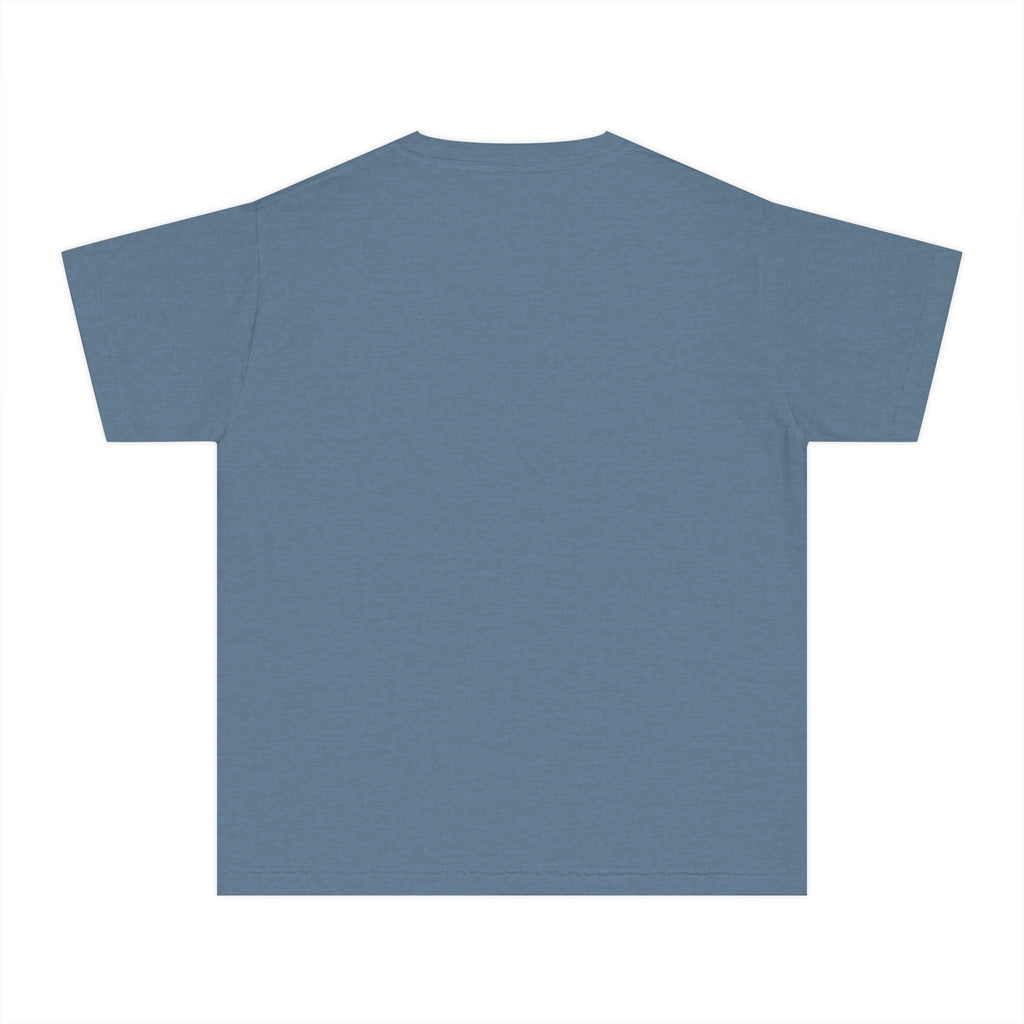 LOVE block letters with script overlay Youth Tee | pink text on charcoal
