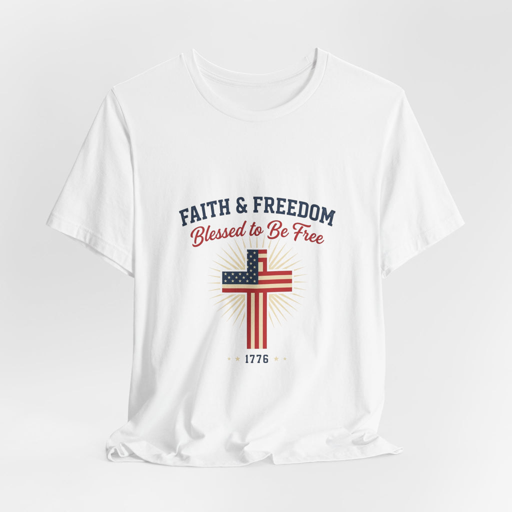 Faith & Freedom Tee — “Blessed to Be Free” American Flag Cross T-Shirt