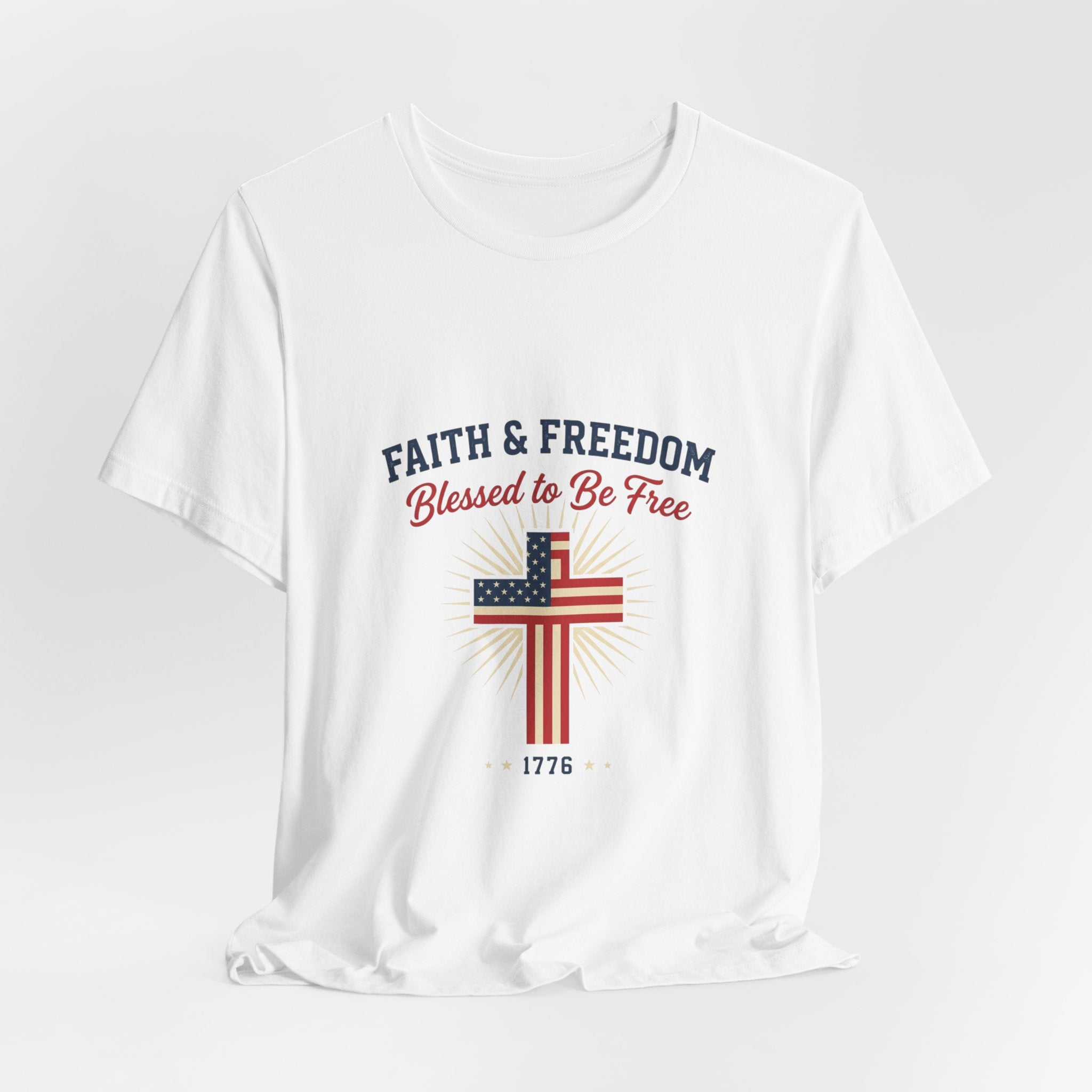 Faith & Freedom Tee — “Blessed to Be Free” American Flag Cross T-Shirt