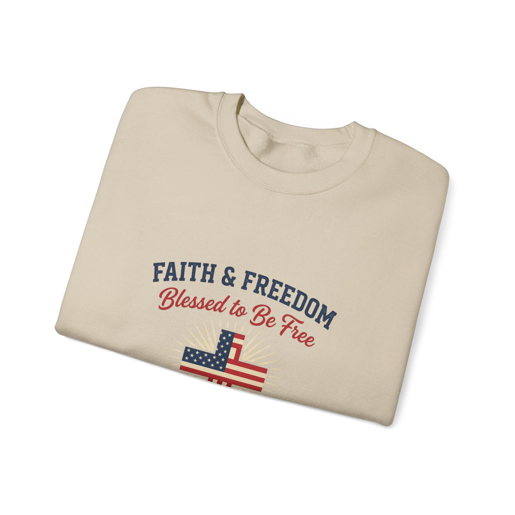 Faith & Freedom Cross Sweatshirt | patriotic, faith-based July 4th vintage Americana