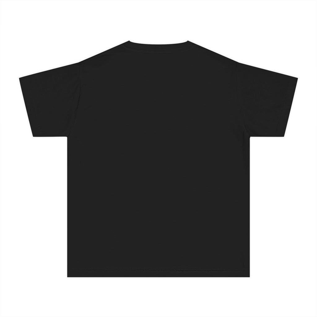 LOVE block letters with script overlay Youth Tee | pink text on charcoal