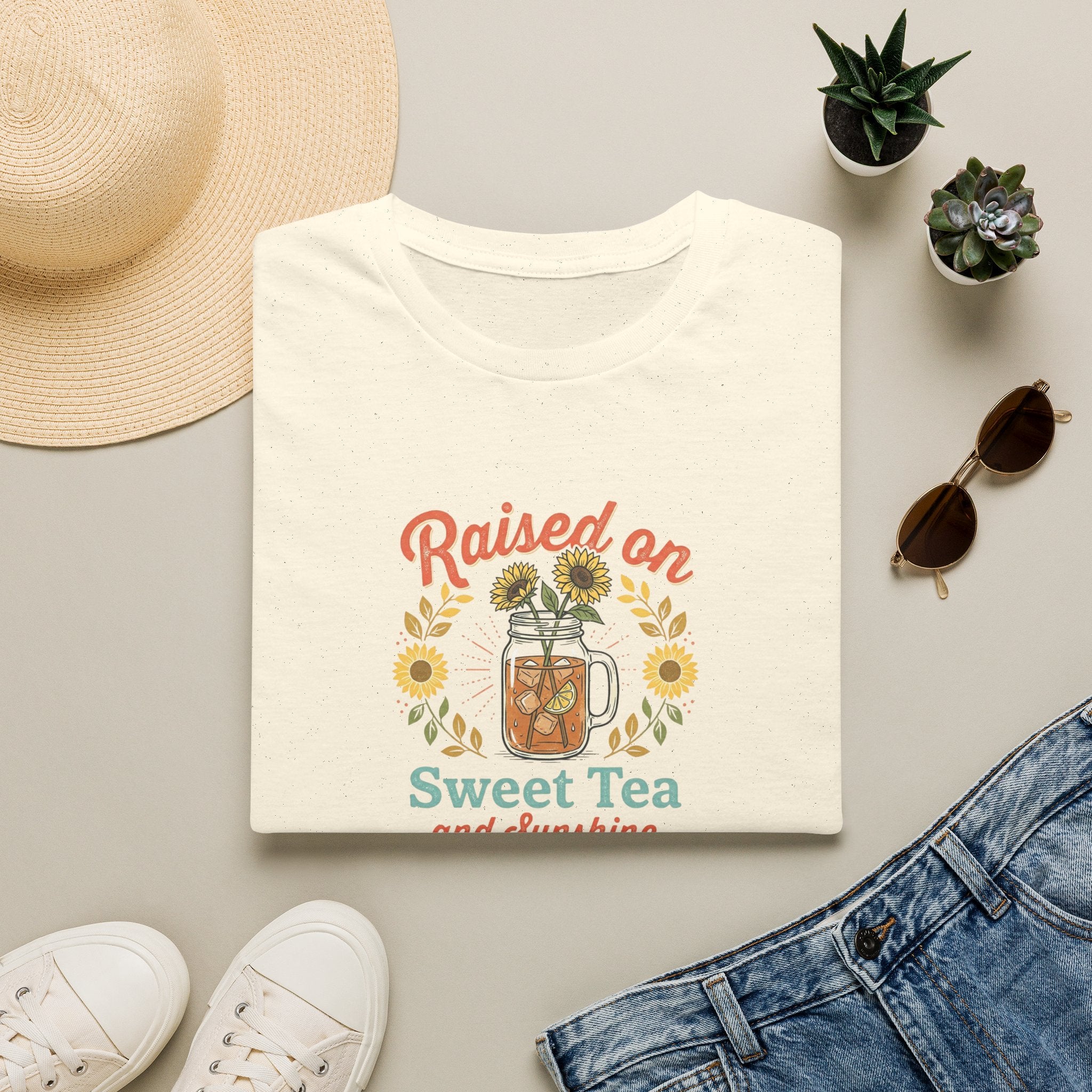Raised on Sweet Tea graphic T-Shirt | Mason Jar Sunflower Southern
