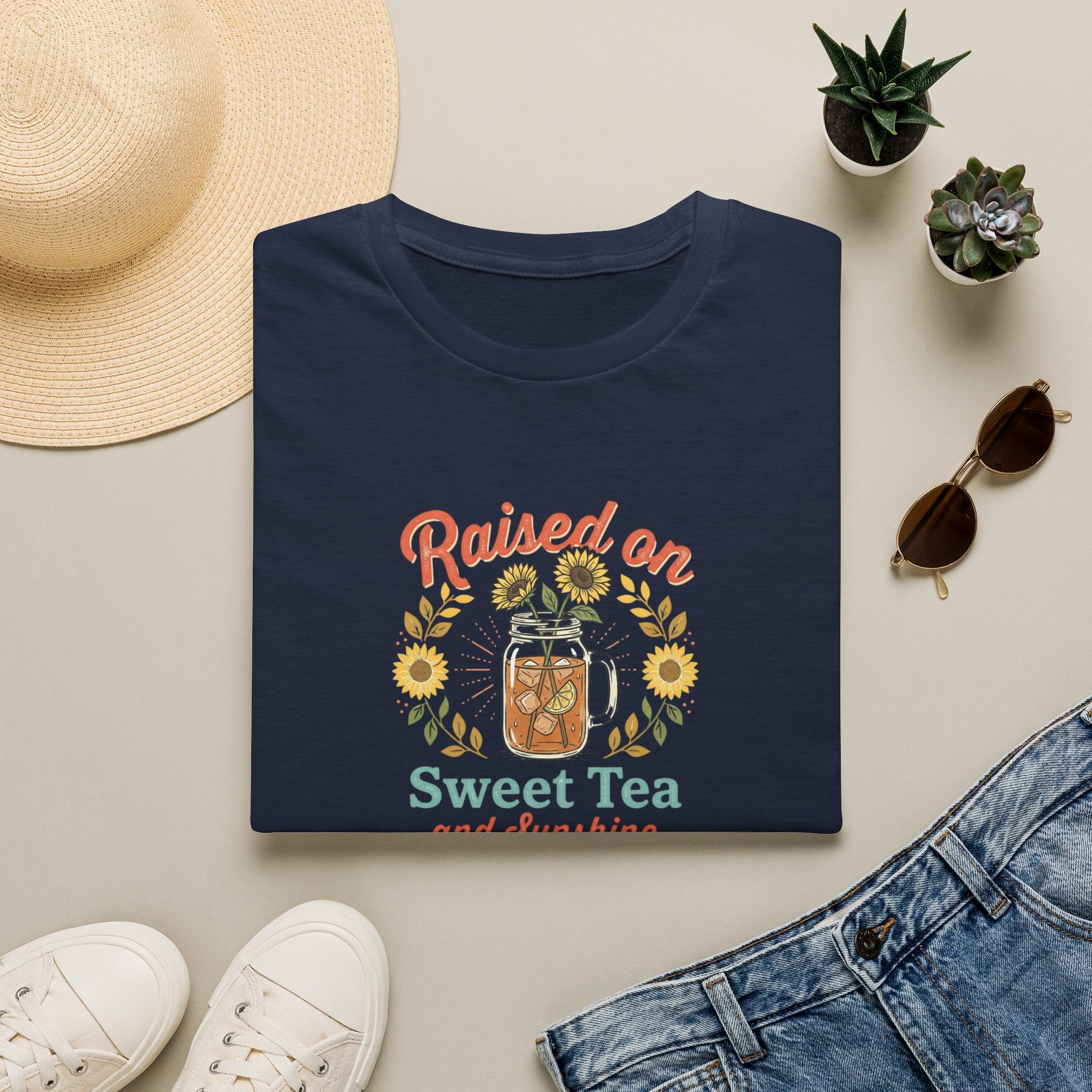 Raised on Sweet Tea graphic T-Shirt | Mason Jar Sunflower Southern