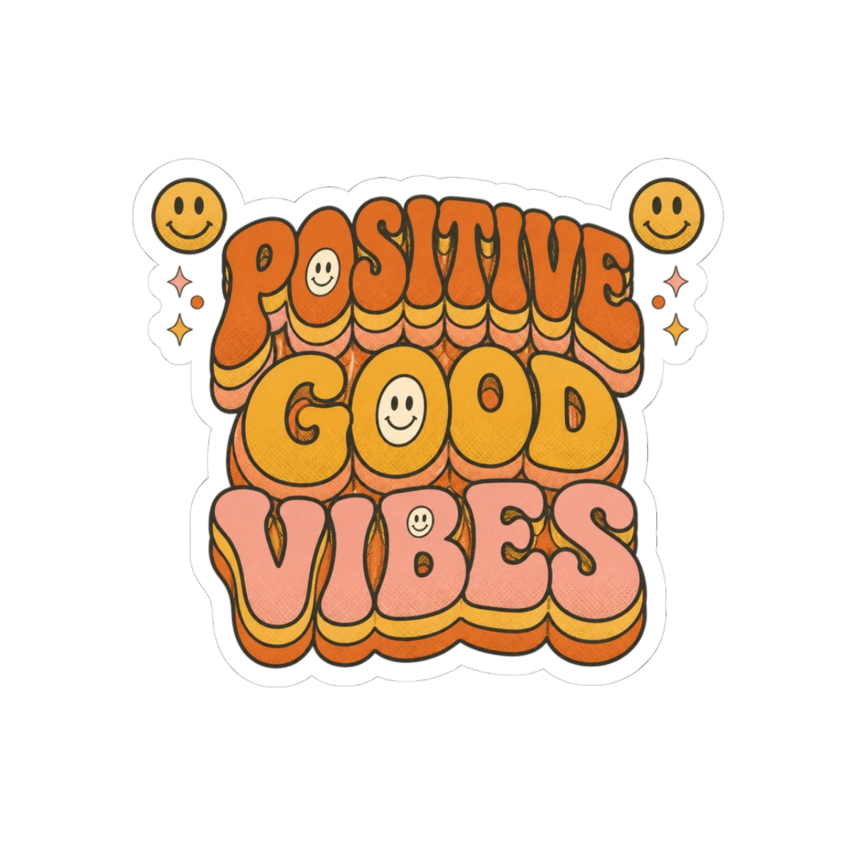 Positive Good Vibes Sticker | Retro Smiley Kiss-Cut Sticker