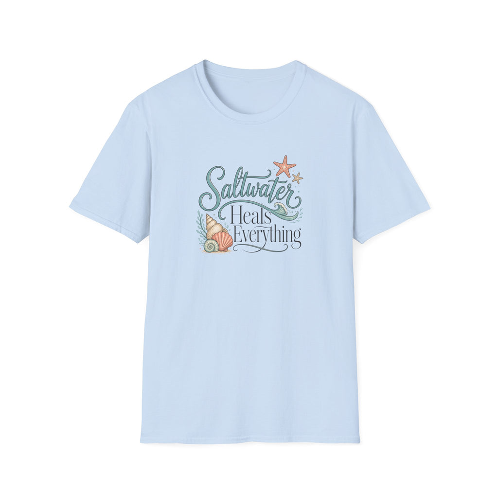 Saltwater Heals Everything T-Shirt | Beach Seashell Starfish Design