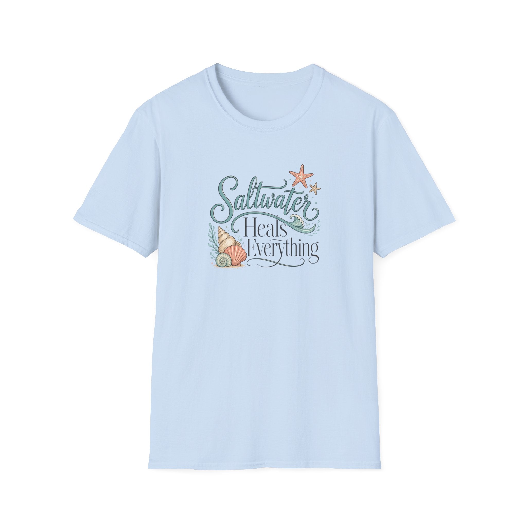 Saltwater Heals Everything T-Shirt | Beach Seashell Starfish Design