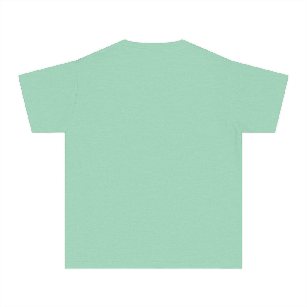 LOVE block letters with script overlay Youth Tee | pink text on charcoal