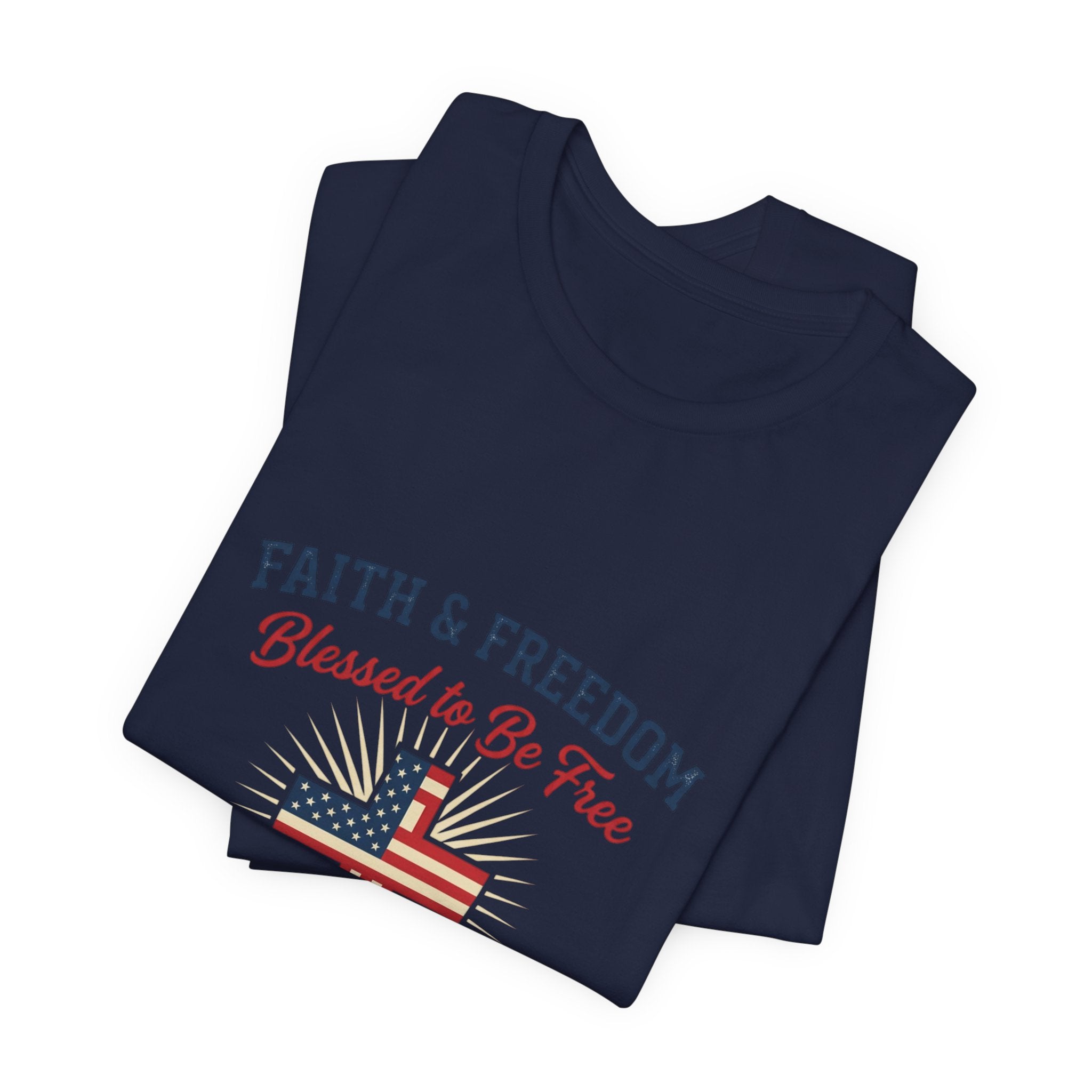 Faith & Freedom Tee — “Blessed to Be Free” American Flag Cross T-Shirt