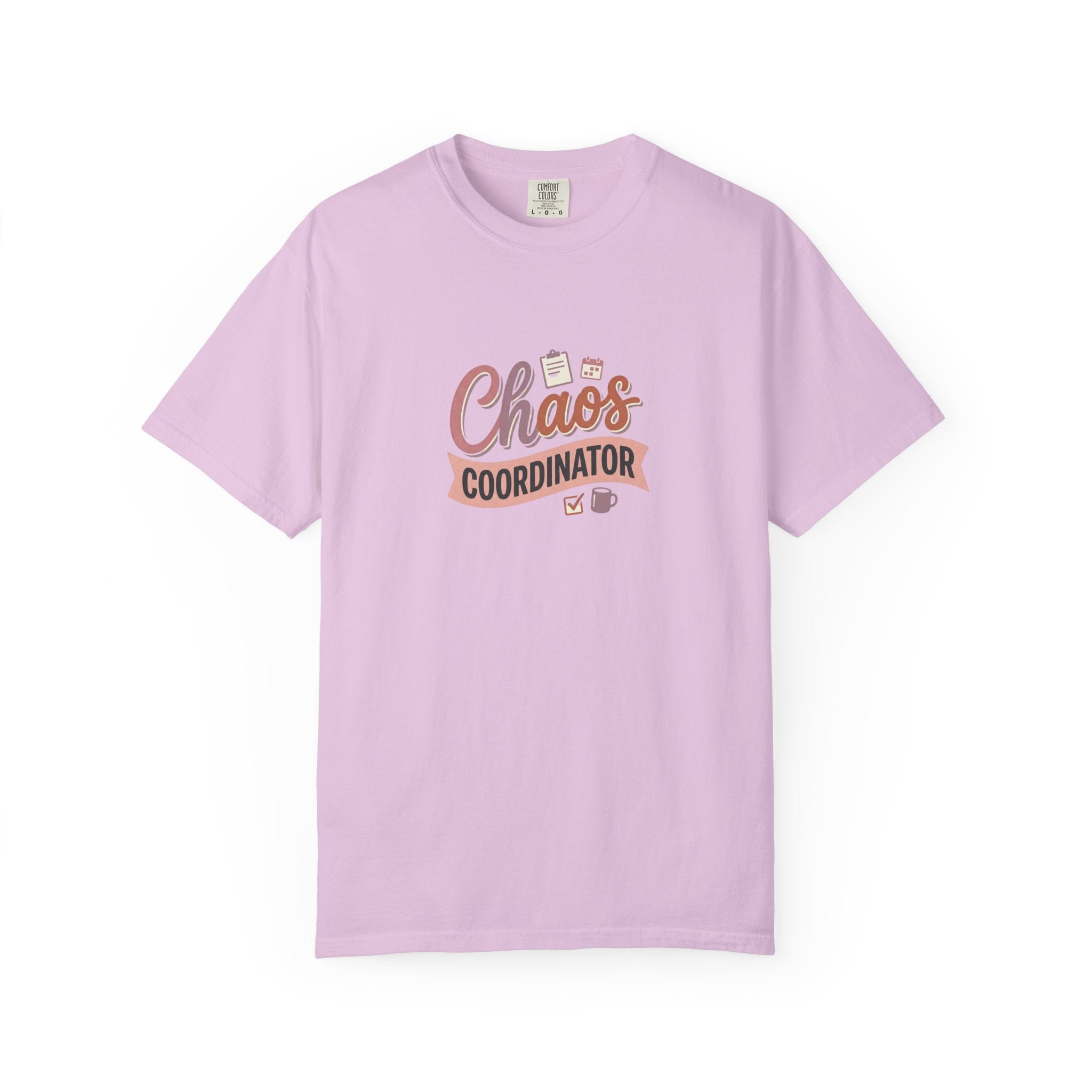 Chaos Coordinator T-shirt | Script lettering, coffee icons, playful design