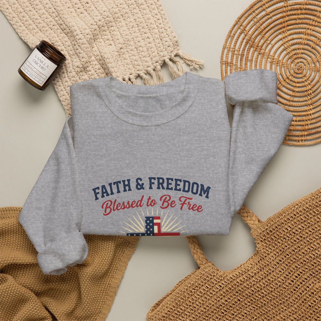 Faith & Freedom Cross Sweatshirt | patriotic, faith-based July 4th vintage Americana