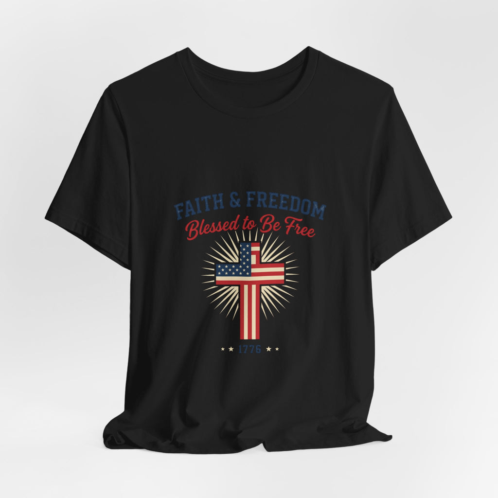 Faith & Freedom Tee — “Blessed to Be Free” American Flag Cross T-Shirt