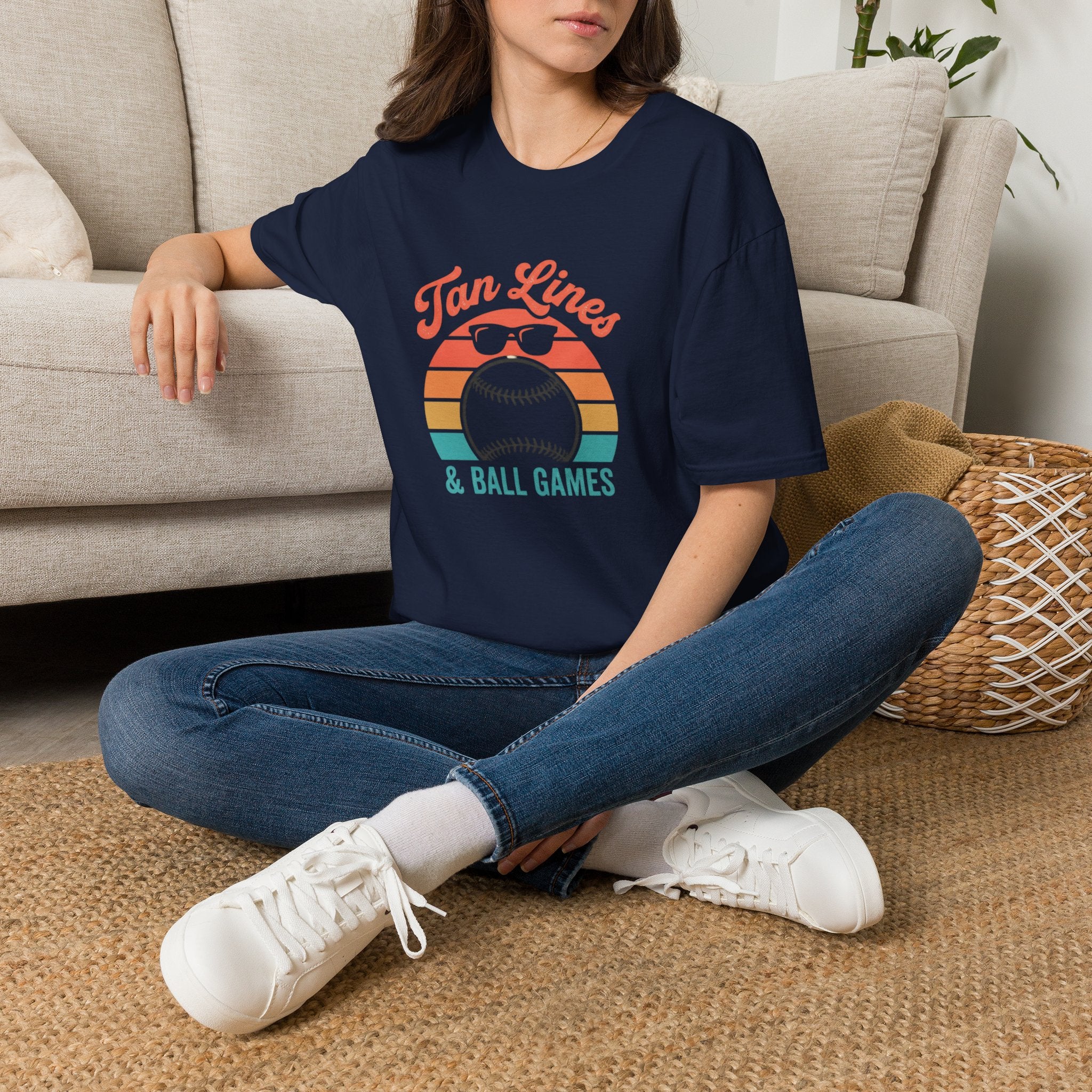 Tan Lines Baseball Graphic T-Shirt | Retro Sunset Ball Design