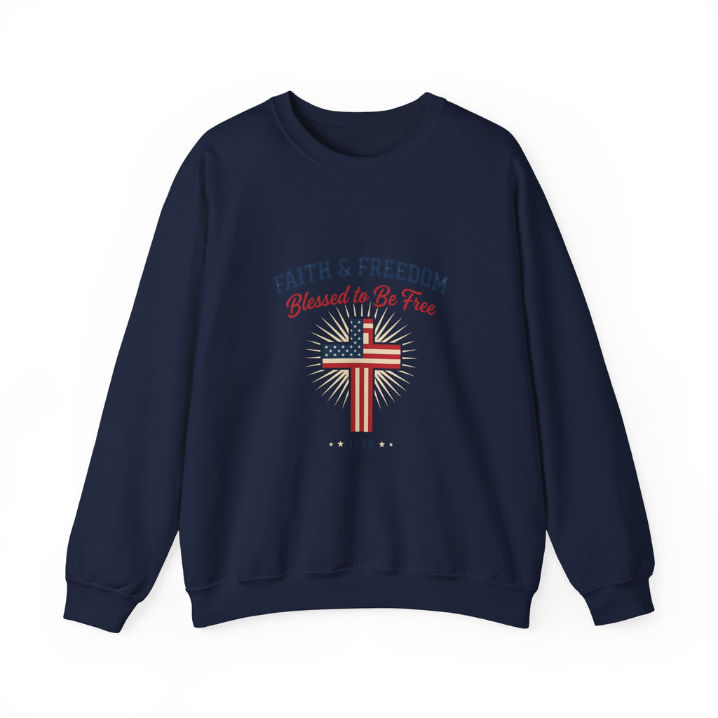 Faith & Freedom Cross Sweatshirt | patriotic, faith-based July 4th vintage Americana