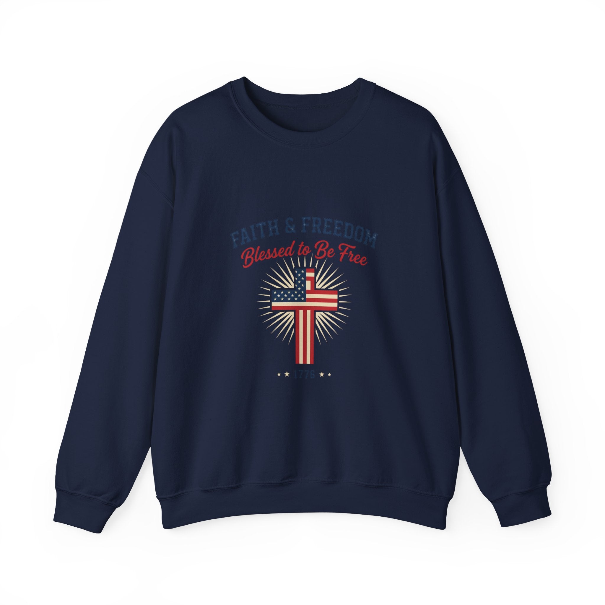 Faith & Freedom Cross Sweatshirt | patriotic, faith-based July 4th vintage Americana