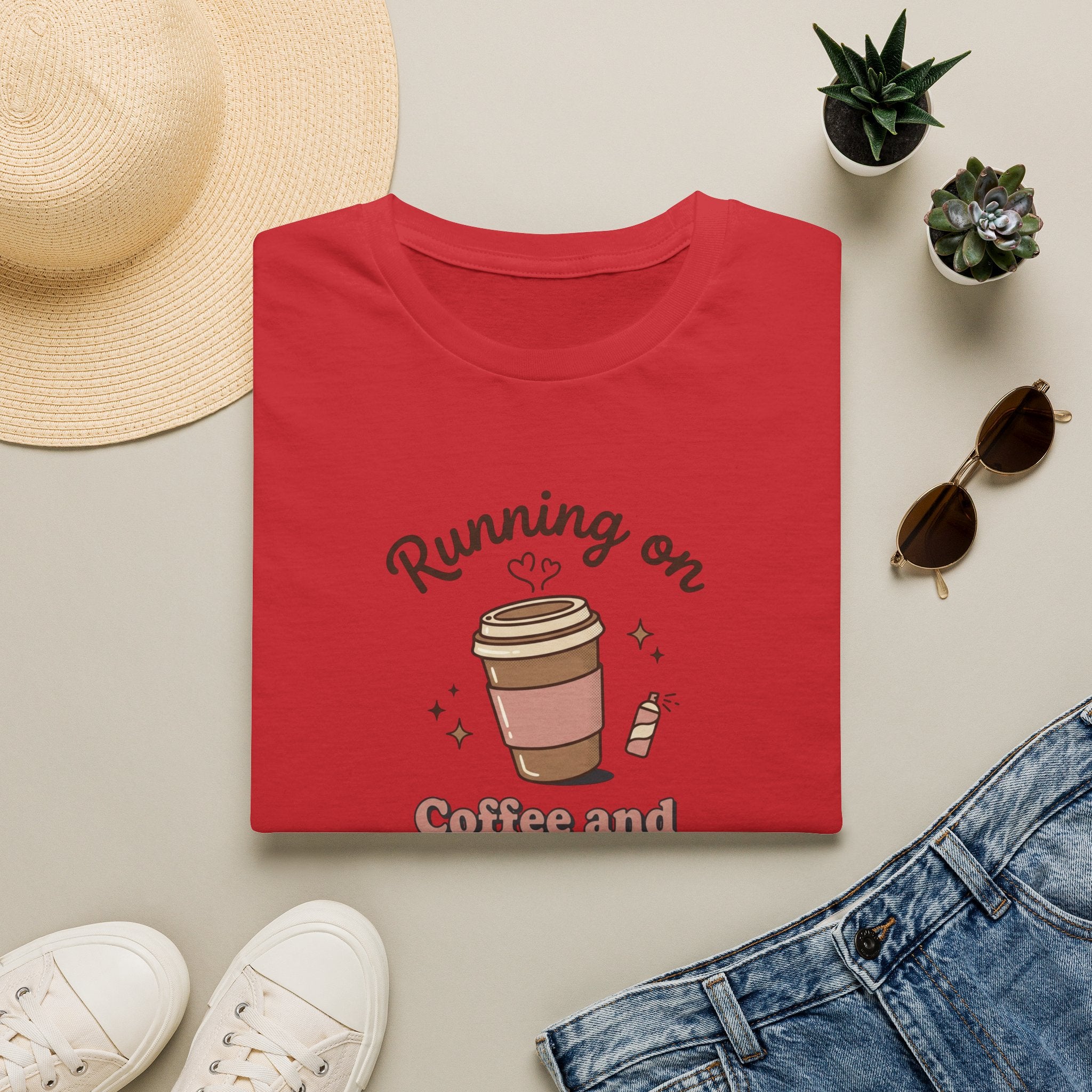 Running on Coffee and Dry Shampoo T-Shirt | Coffee Cup Graphic Tee