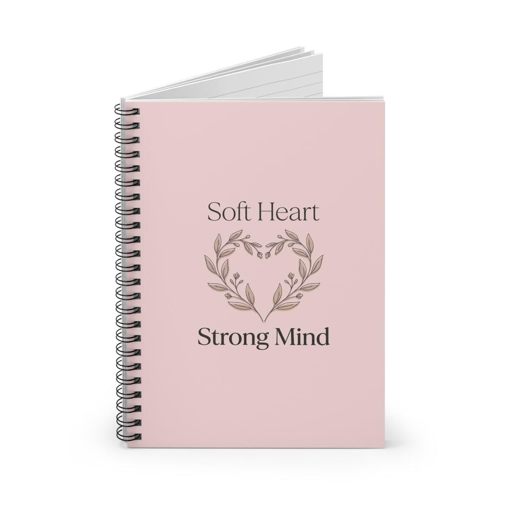Soft Heart Strong Mind Spiral Notebook | Pink Floral Heart Ruled Journal
