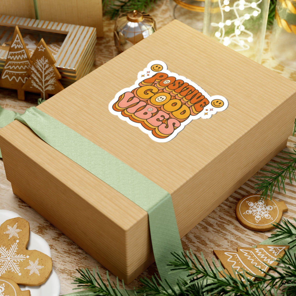 Positive Good Vibes Sticker | Retro Smiley Kiss-Cut Sticker
