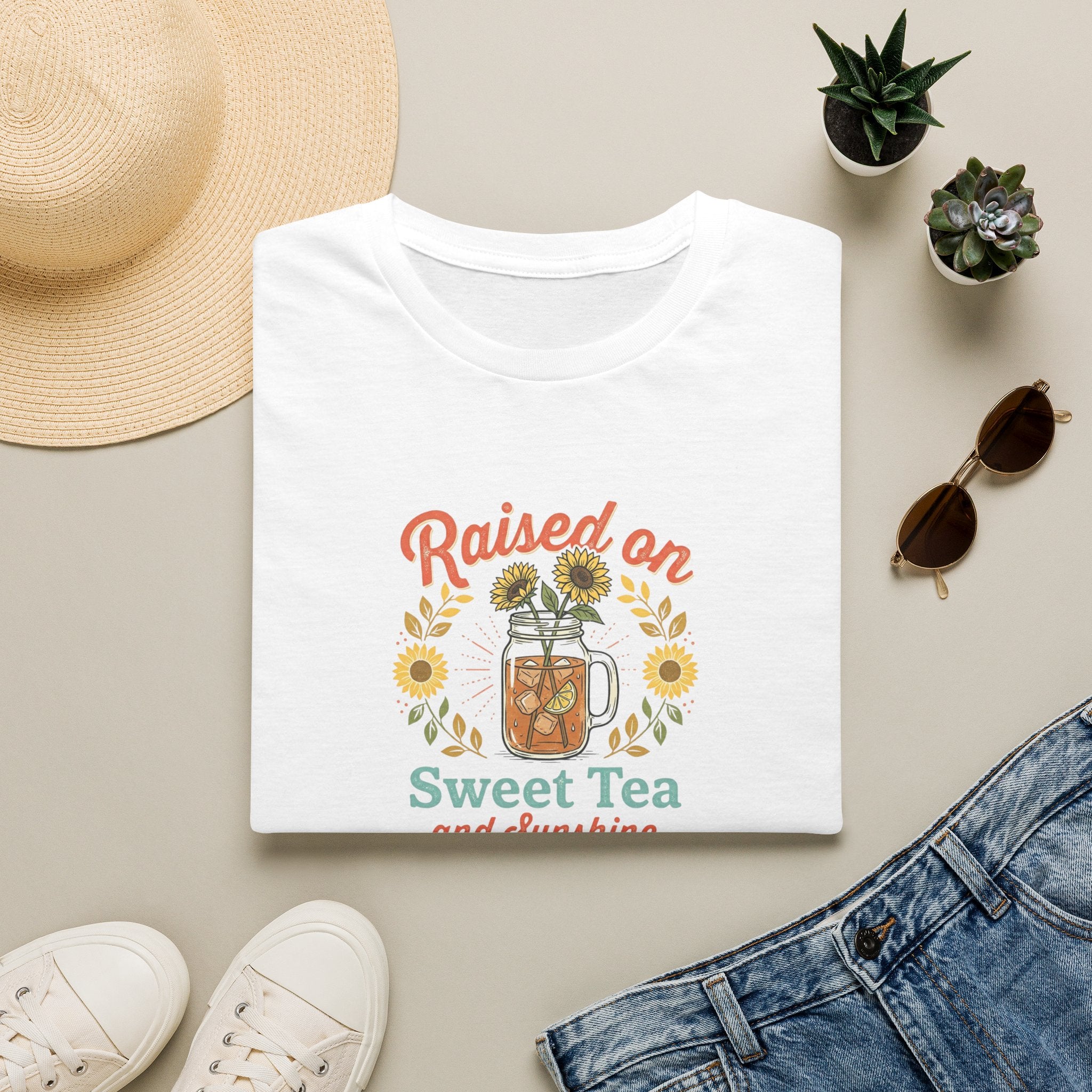 Raised on Sweet Tea graphic T-Shirt | Mason Jar Sunflower Southern