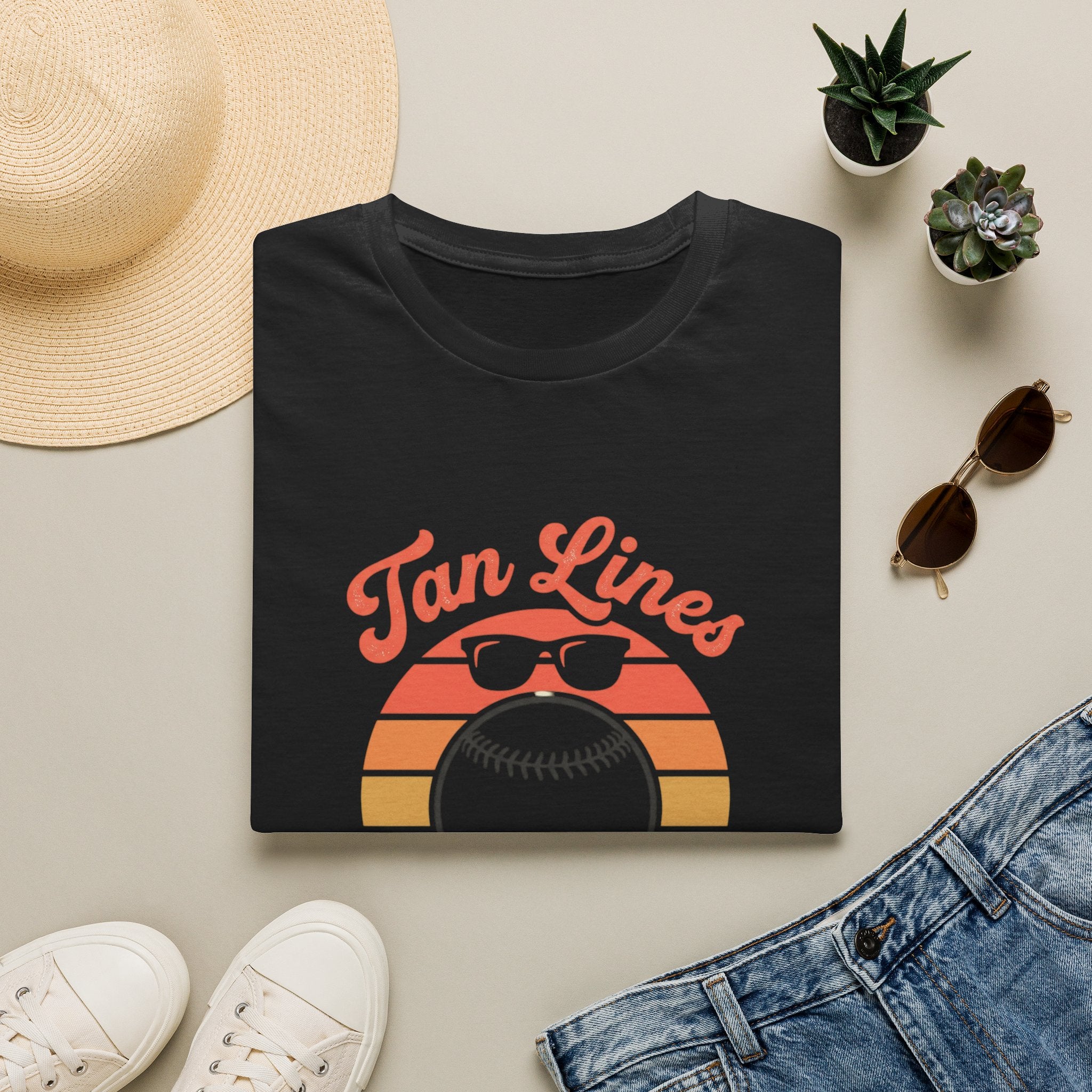 Tan Lines Baseball Graphic T-Shirt | Retro Sunset Ball Design
