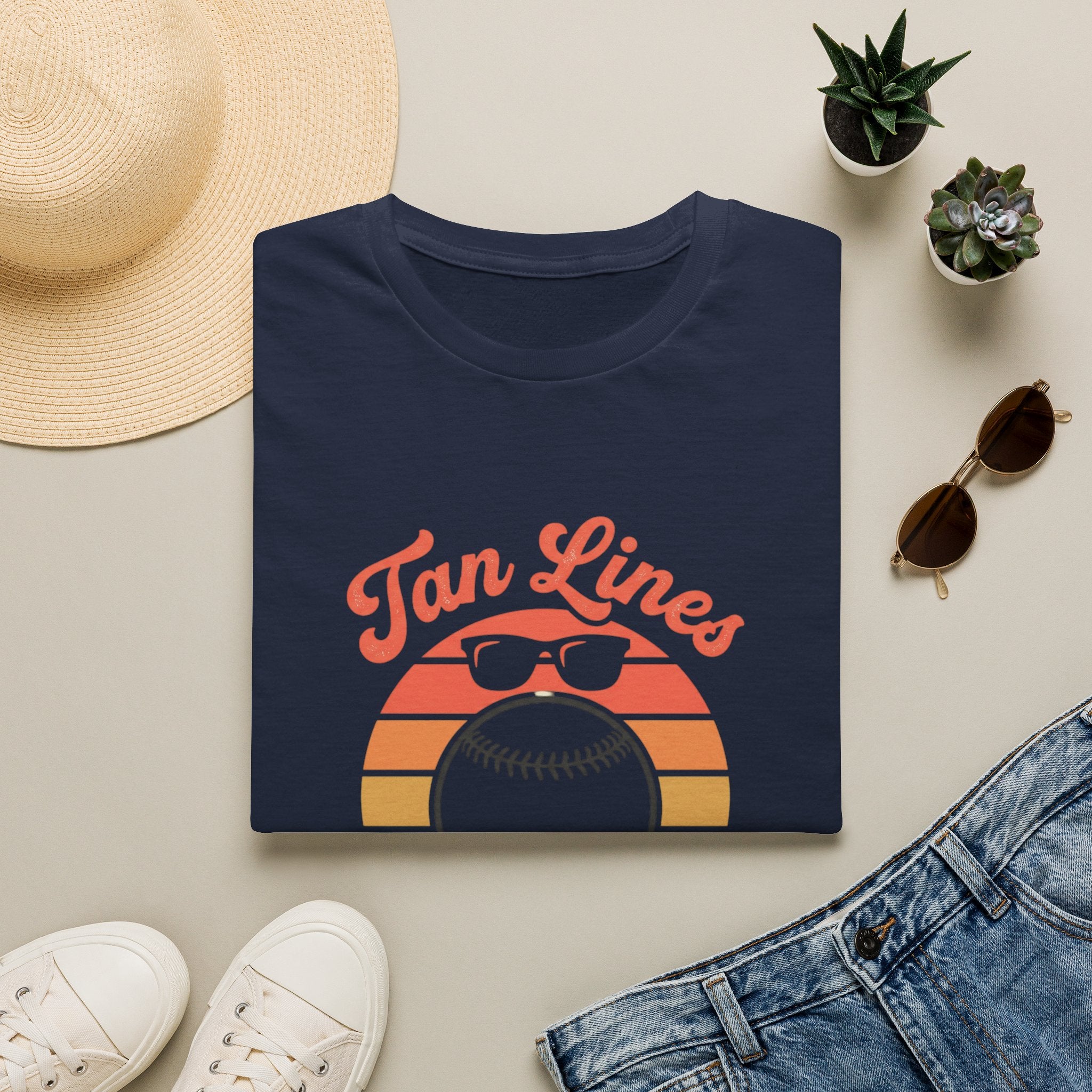Tan Lines Baseball Graphic T-Shirt | Retro Sunset Ball Design