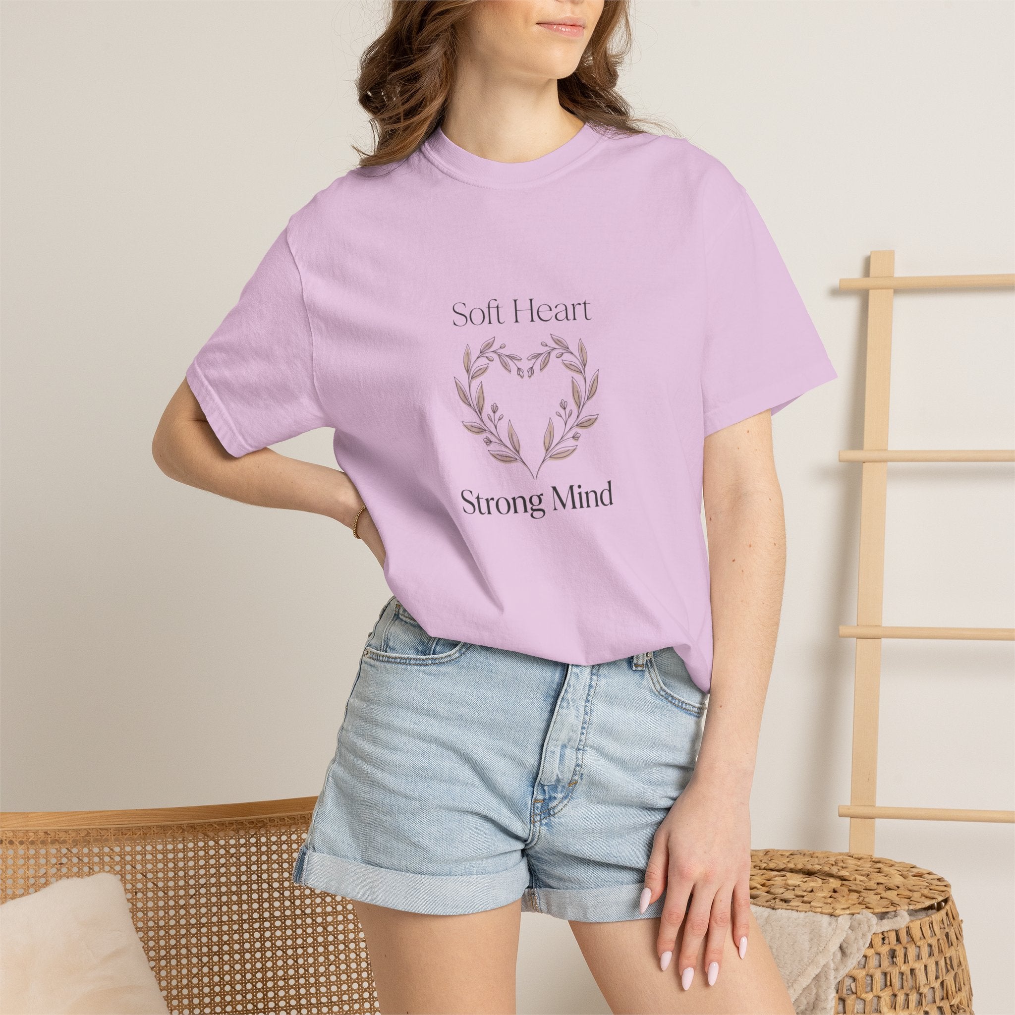 Soft Heart Strong Mind T-shirt | Laurel Wreath Botanical Graphic
