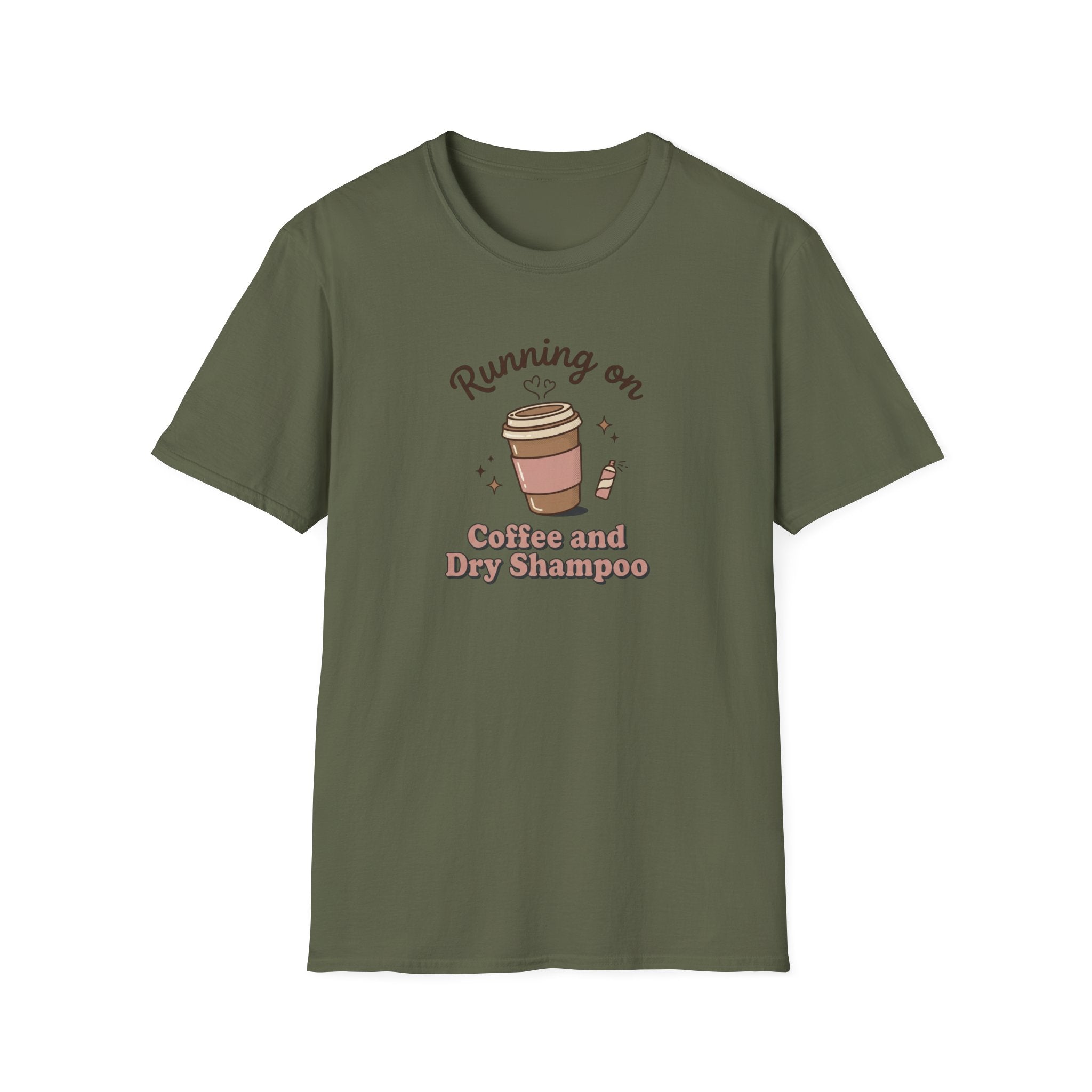 Running on Coffee and Dry Shampoo T-Shirt | Coffee Cup Graphic Tee