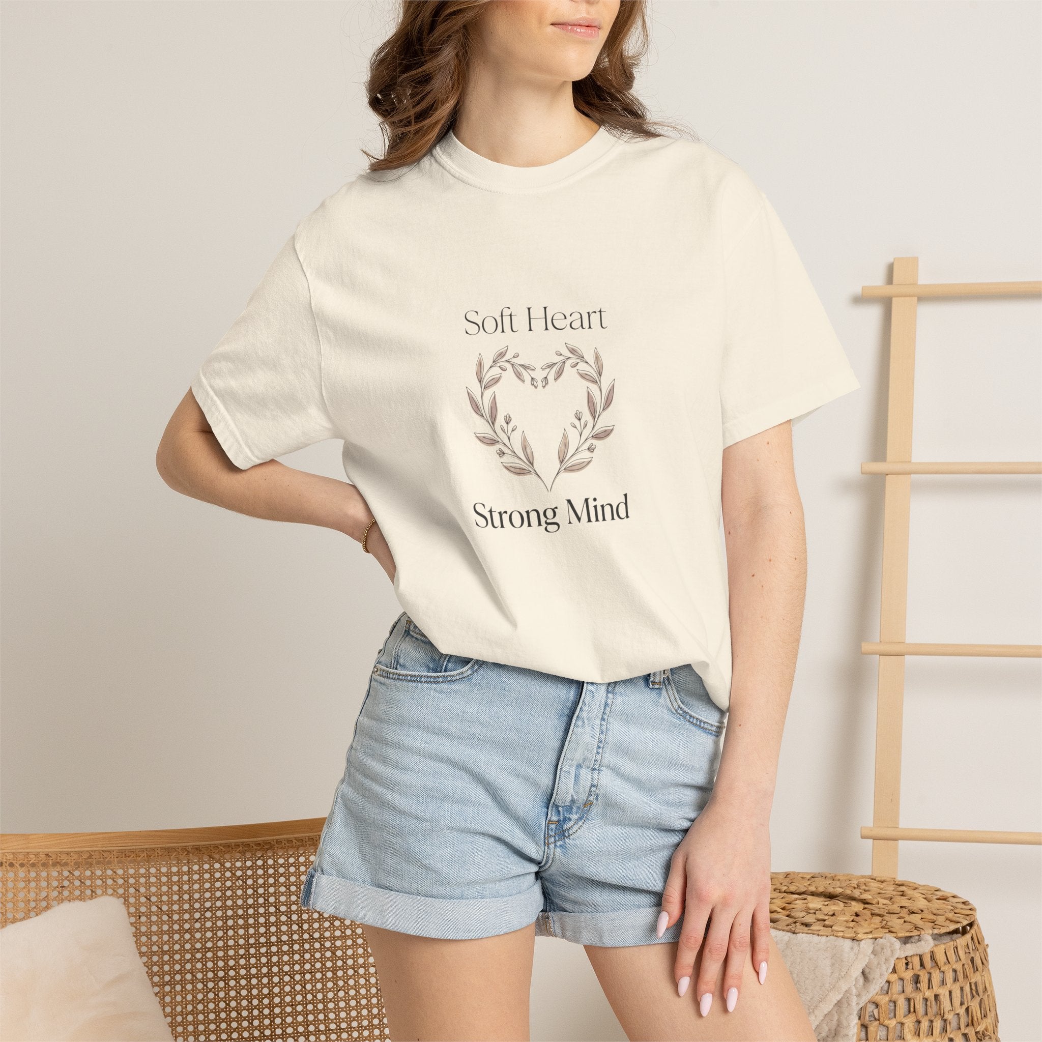Soft Heart Strong Mind T-shirt | Laurel Wreath Botanical Graphic