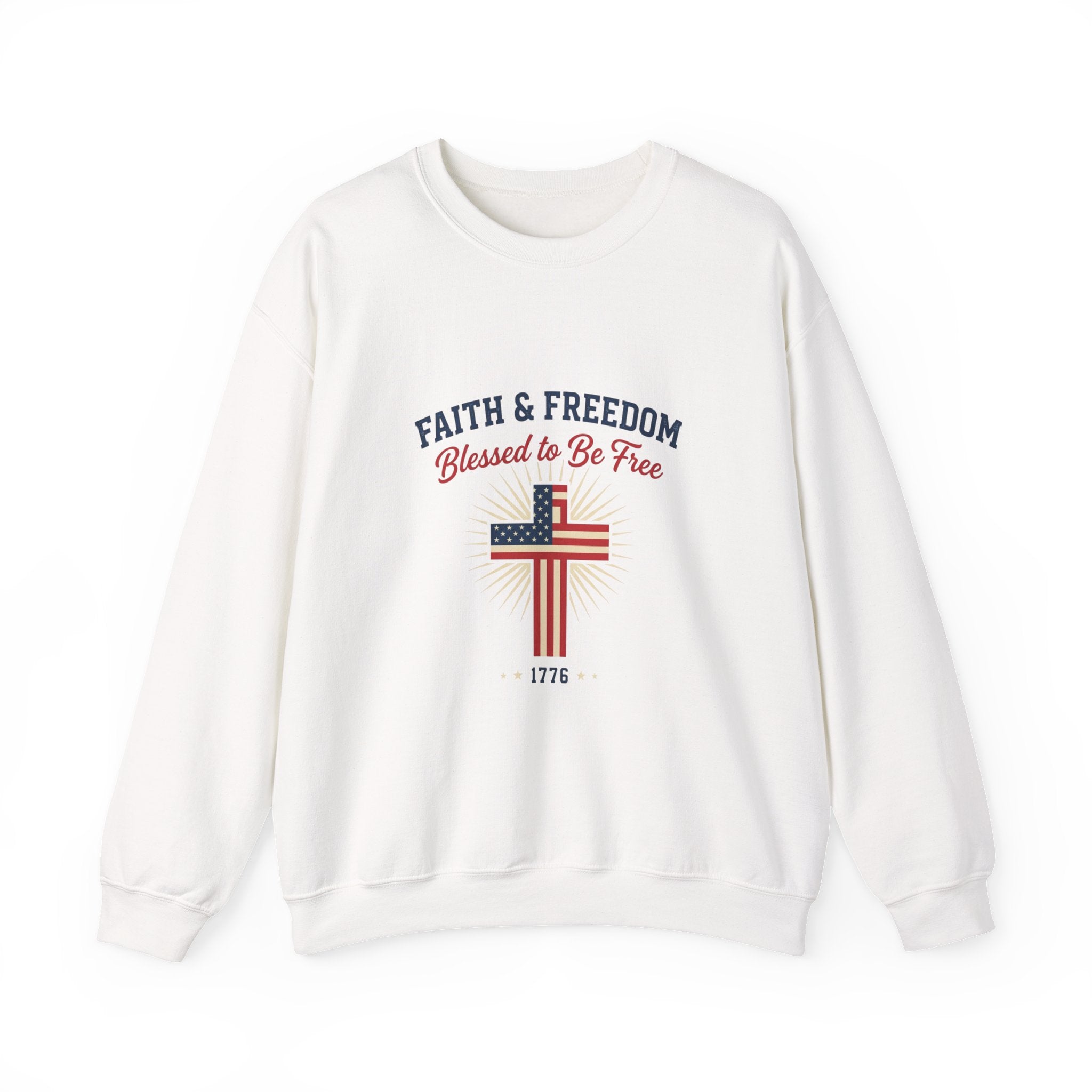 Faith & Freedom Cross Sweatshirt | patriotic, faith-based July 4th vintage Americana