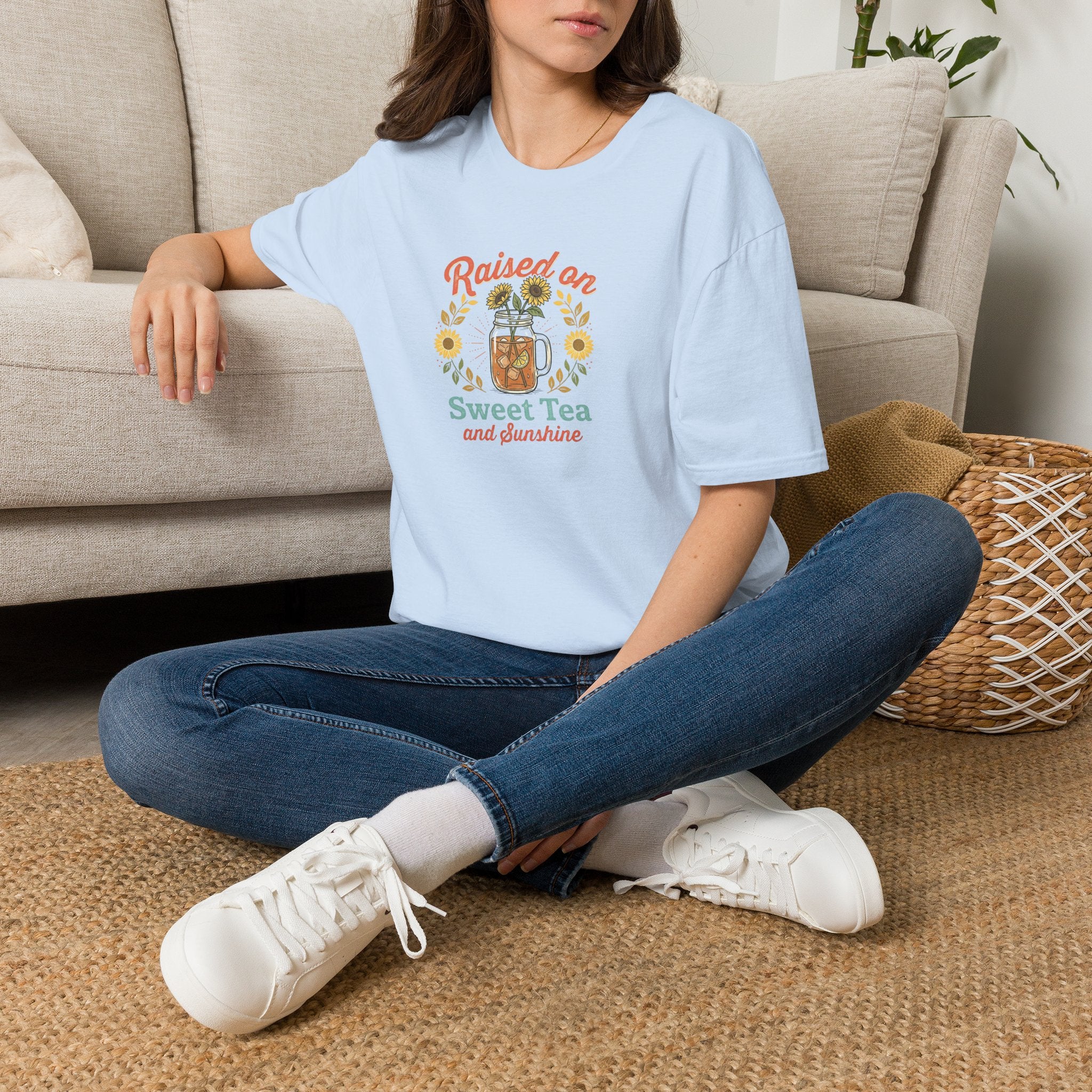 Raised on Sweet Tea graphic T-Shirt | Mason Jar Sunflower Southern