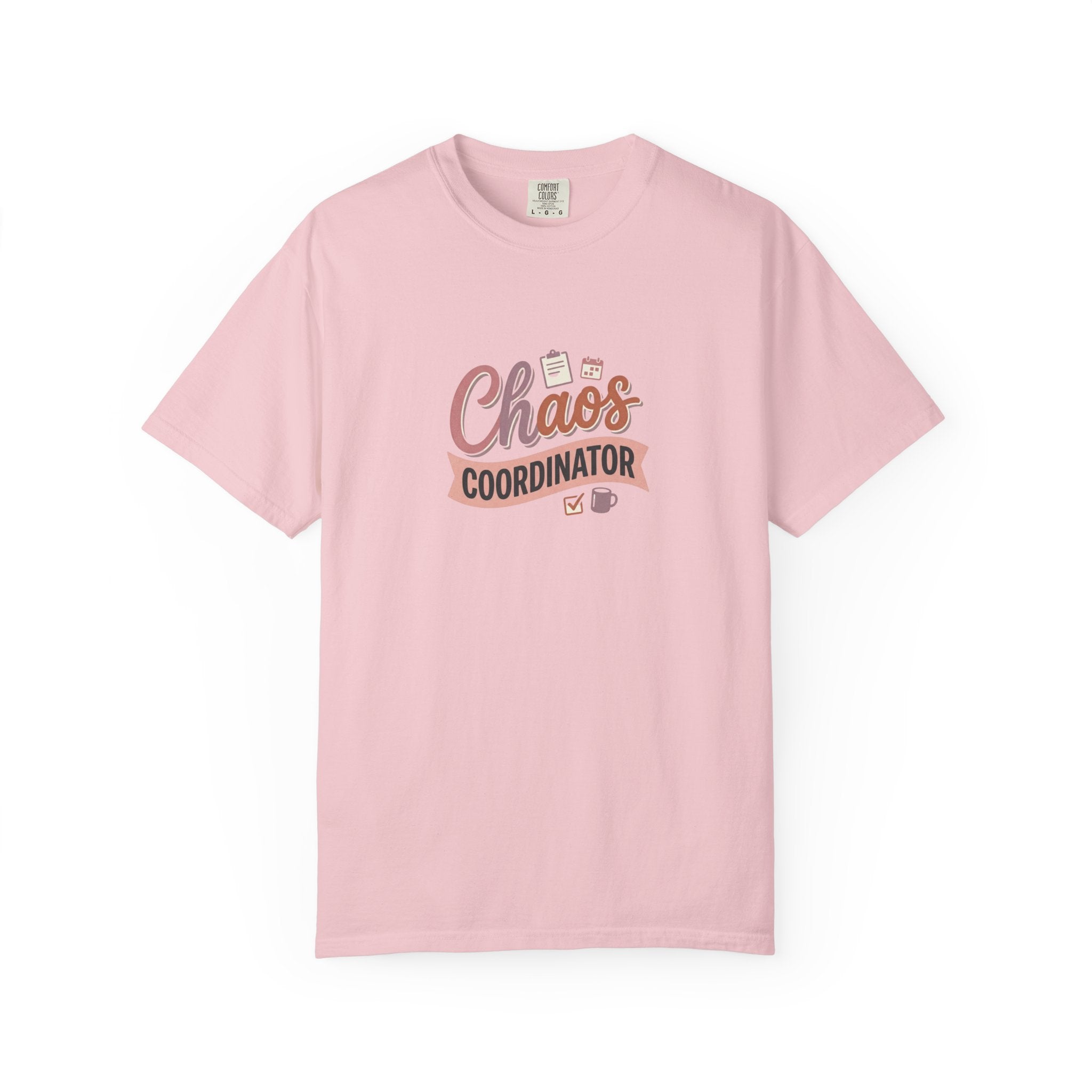 Chaos Coordinator T-shirt | Script lettering, coffee icons, playful design