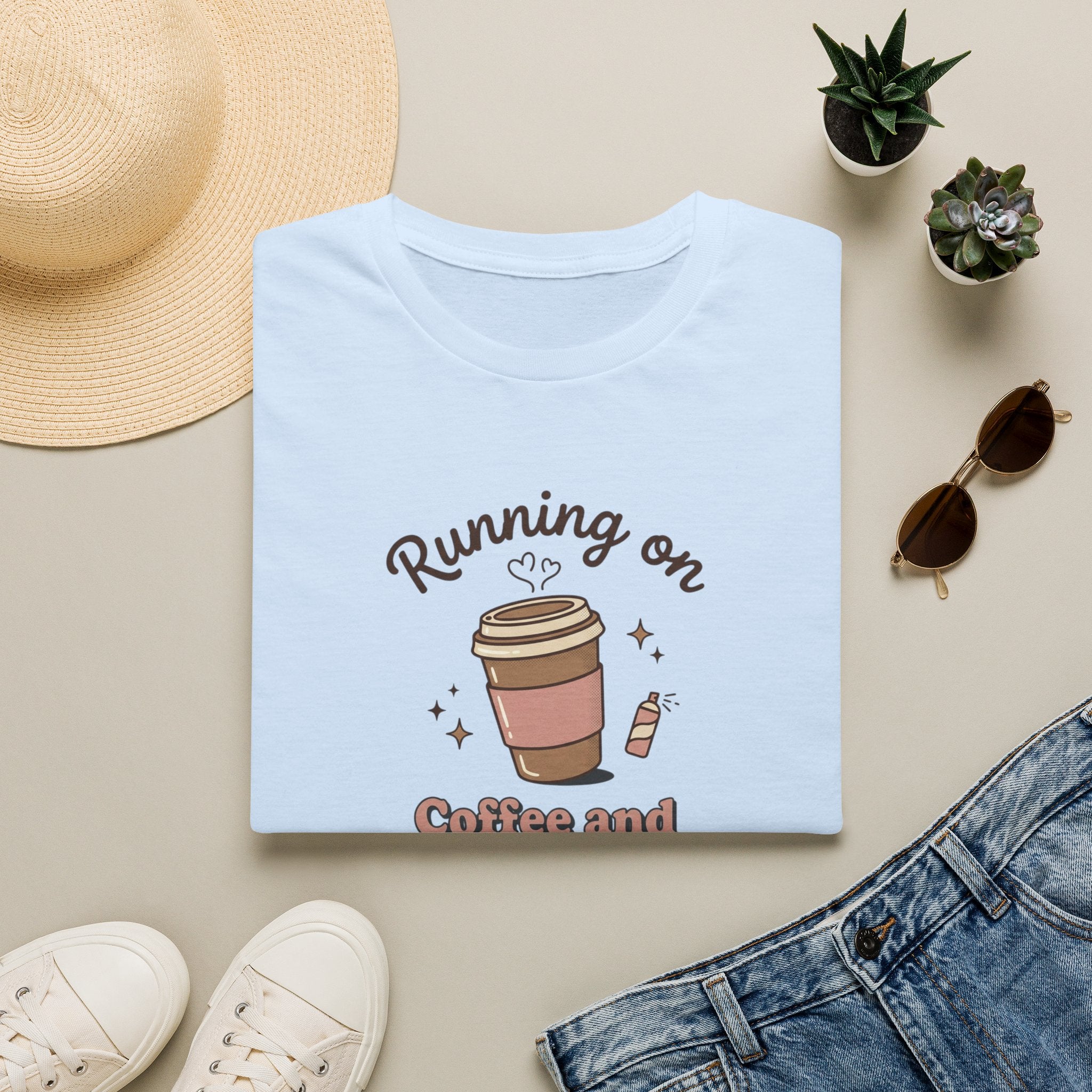 Running on Coffee and Dry Shampoo T-Shirt | Coffee Cup Graphic Tee