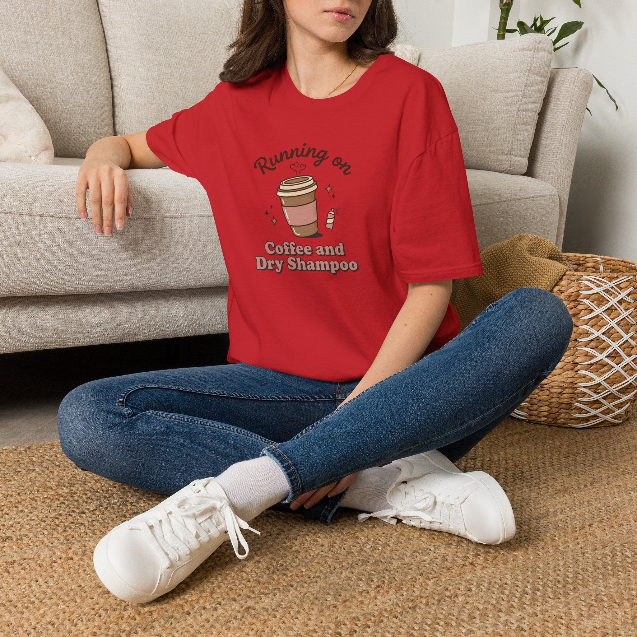 Running on Coffee and Dry Shampoo T-Shirt | Coffee Cup Graphic Tee
