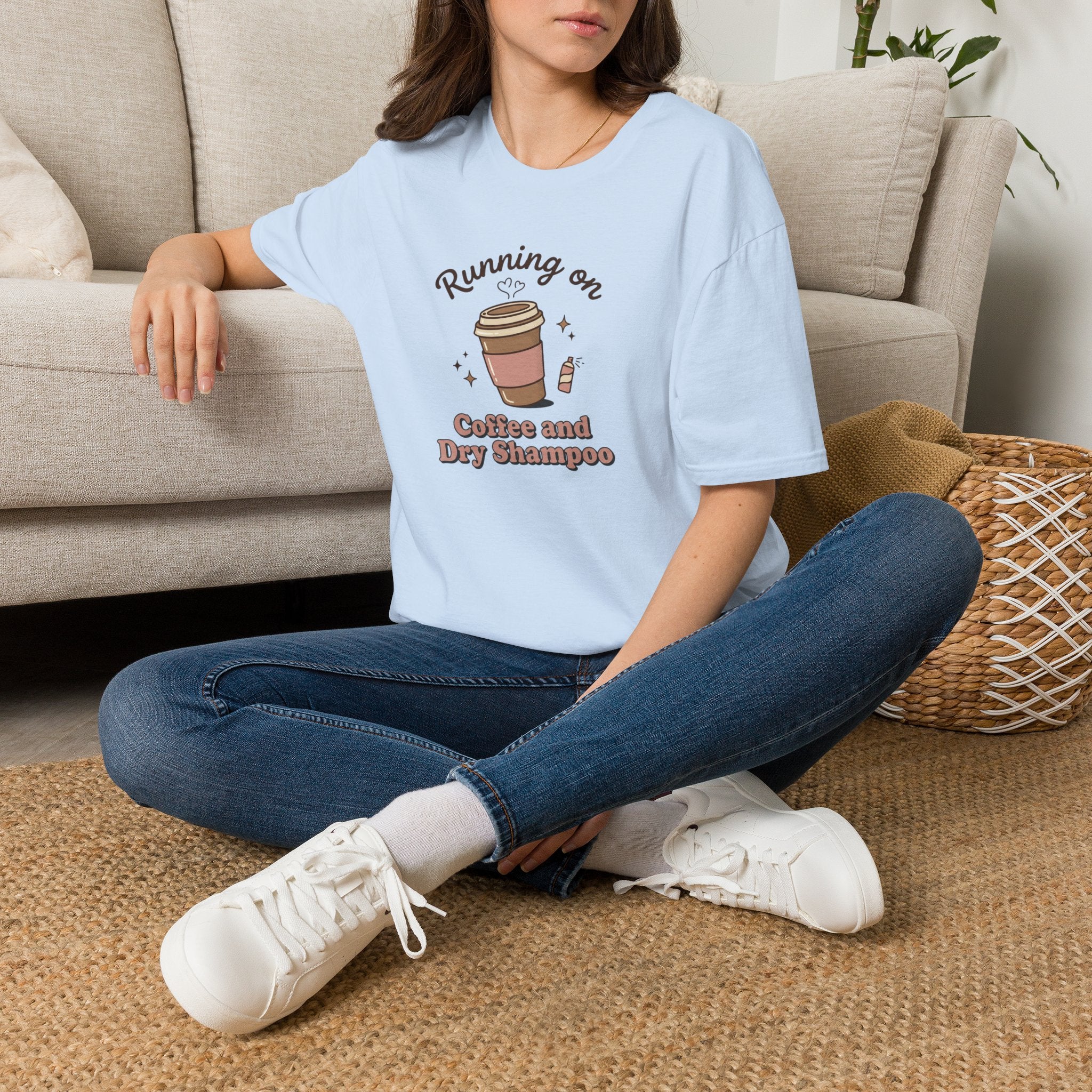 Running on Coffee and Dry Shampoo T-Shirt | Coffee Cup Graphic Tee