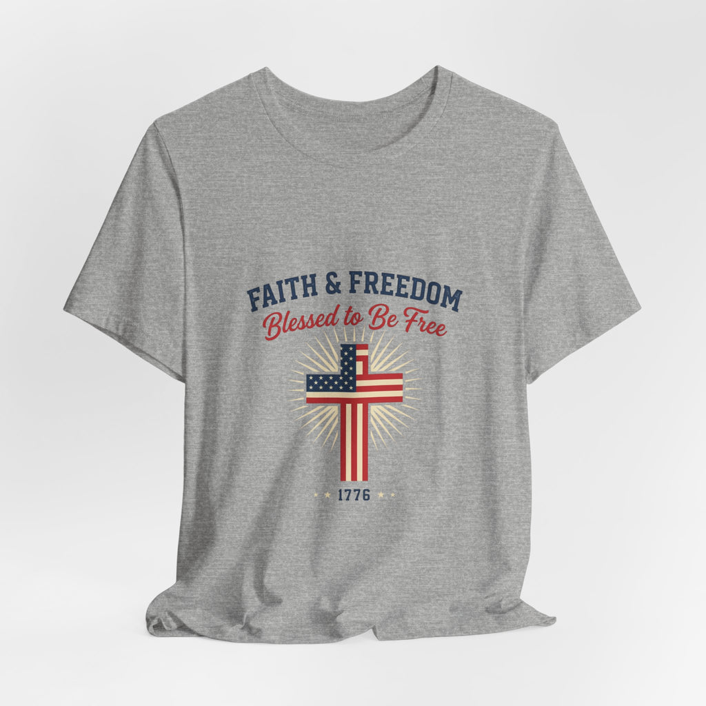 Faith & Freedom Tee — “Blessed to Be Free” American Flag Cross T-Shirt