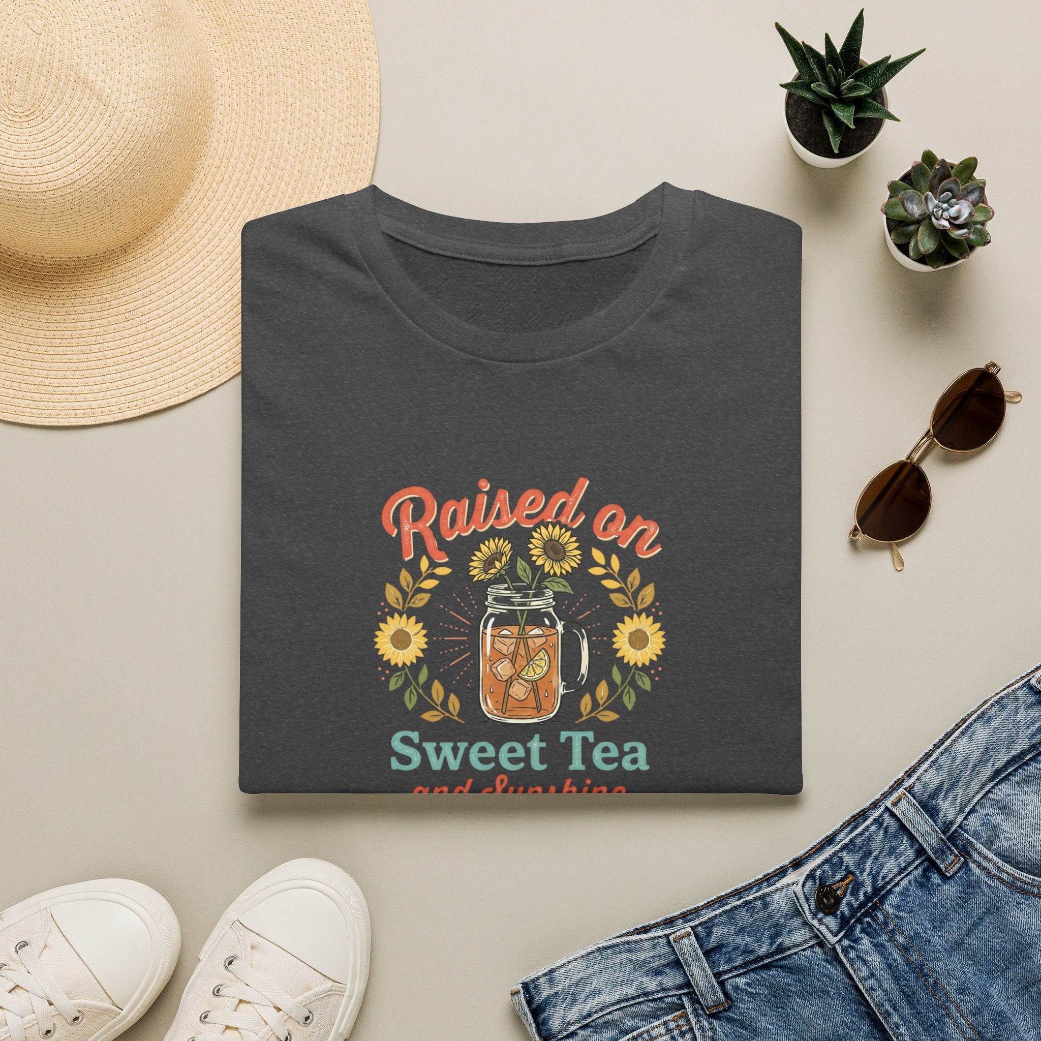 Raised on Sweet Tea graphic T-Shirt | Mason Jar Sunflower Southern