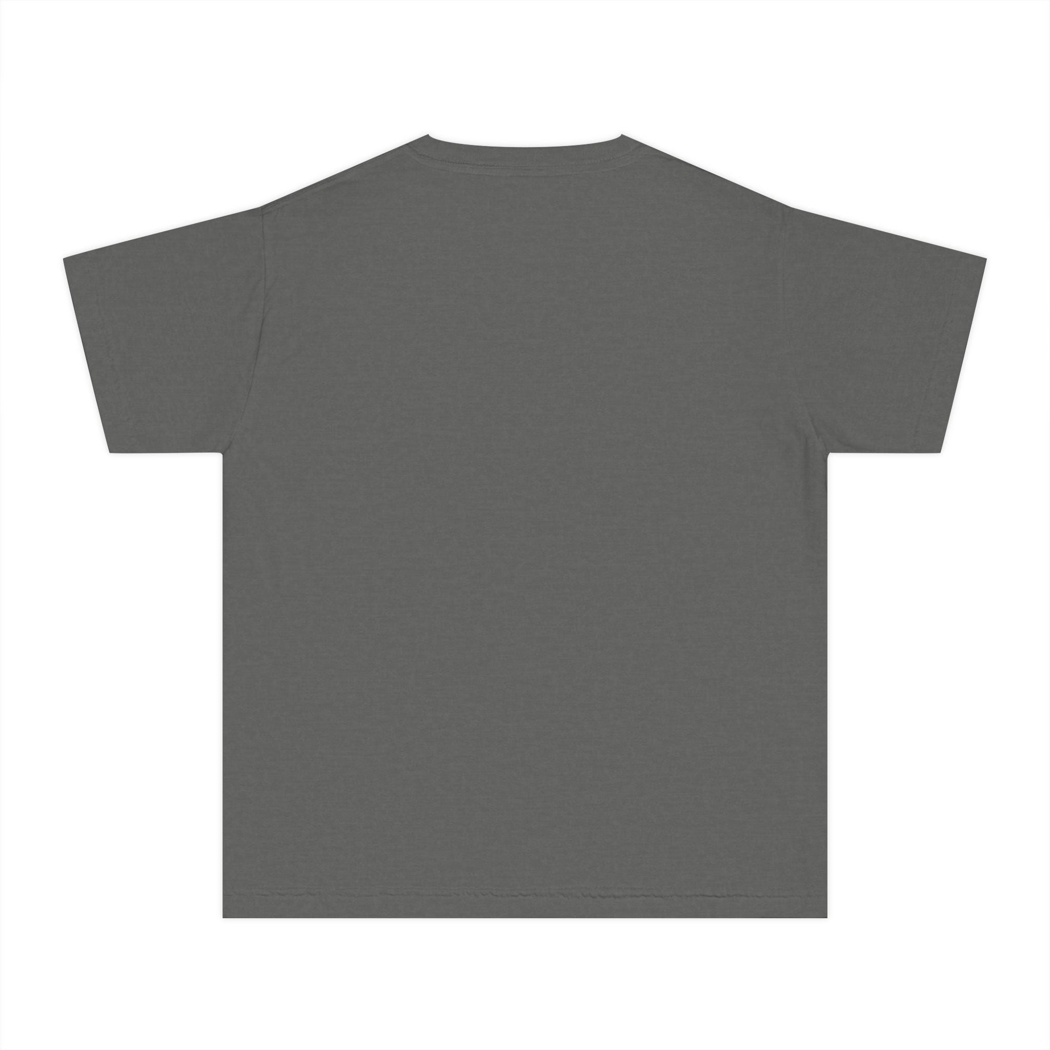 LOVE block letters with script overlay Youth Tee | pink text on charcoal