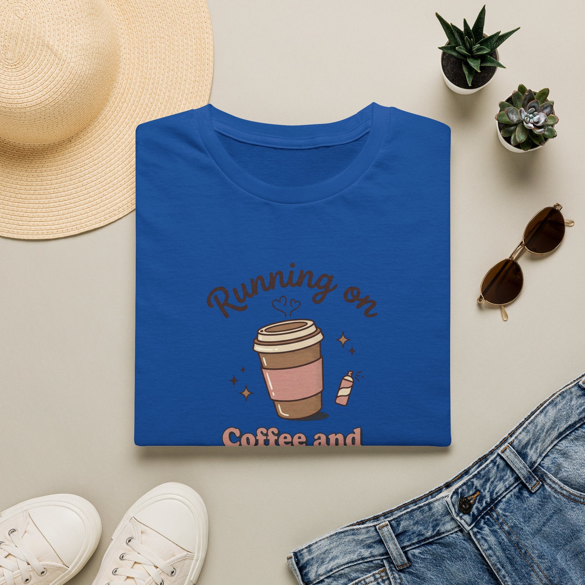 Running on Coffee and Dry Shampoo T-Shirt | Coffee Cup Graphic Tee