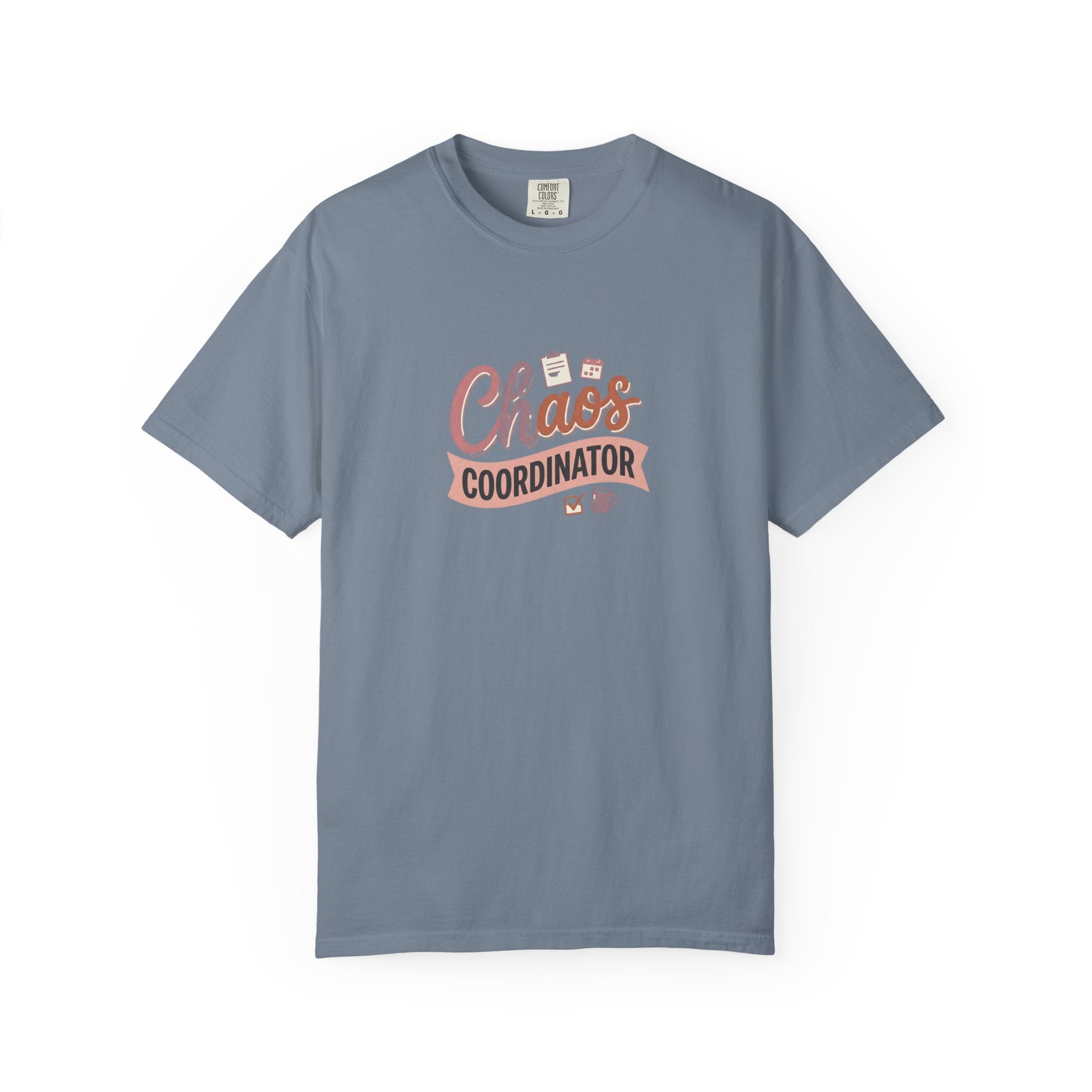 Chaos Coordinator T-shirt | Script lettering, coffee icons, playful design